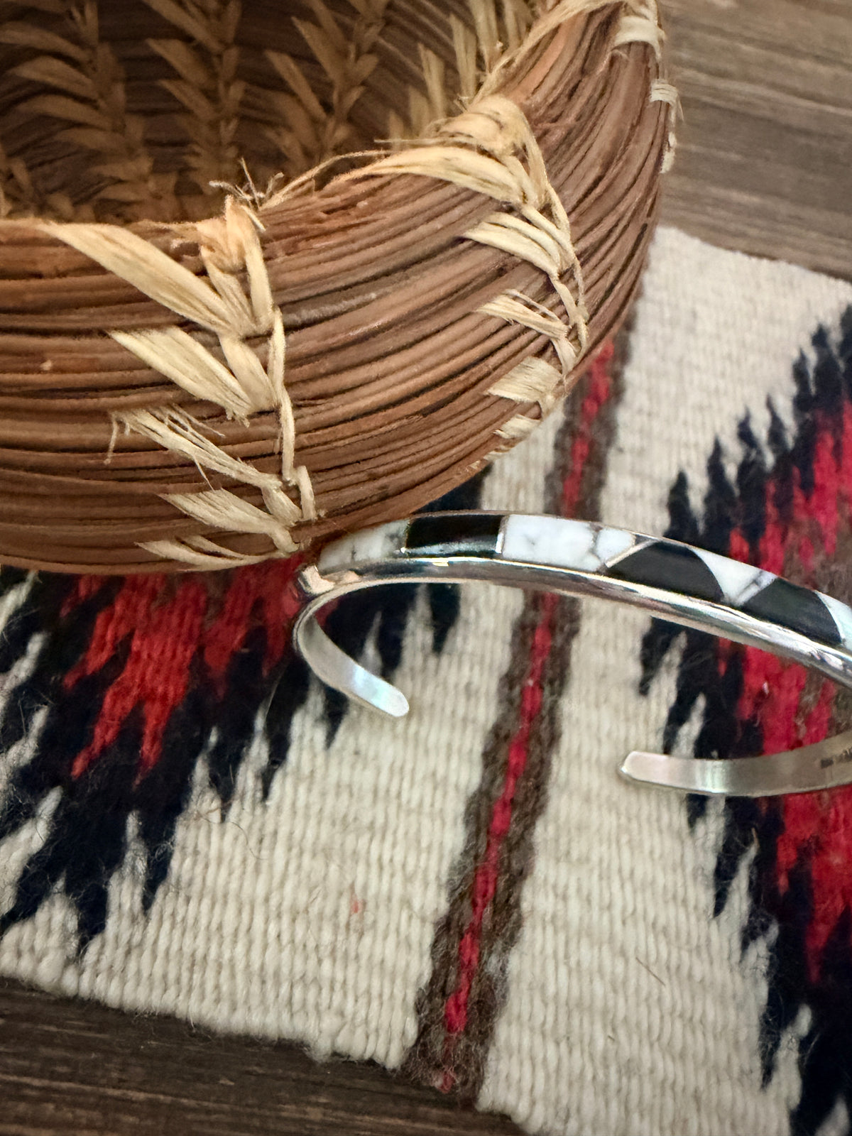 Handcrafted White Buffalo, Onyx & Sterling Silver Inlay Cuff Bracelet