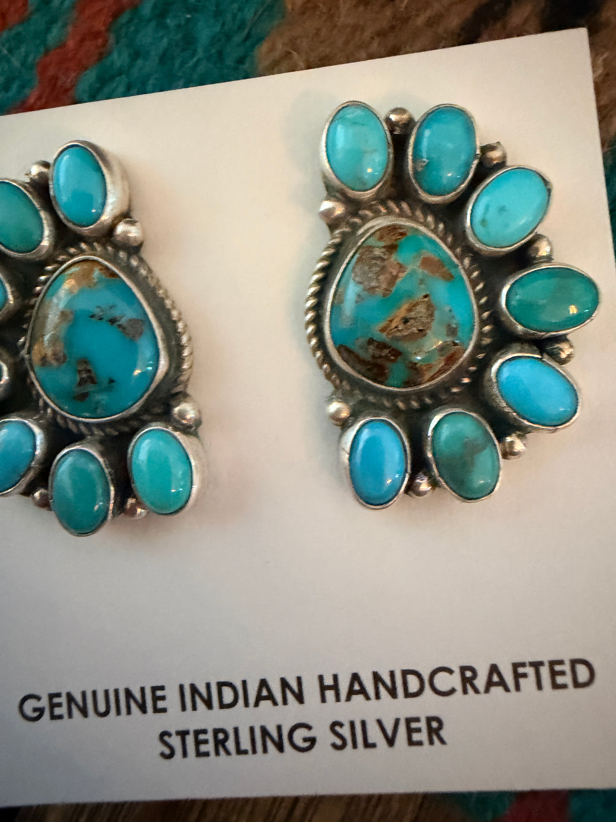 Handcrafted Turquoise & Sterling Silver Cluster Post Earrings by Geraldine James