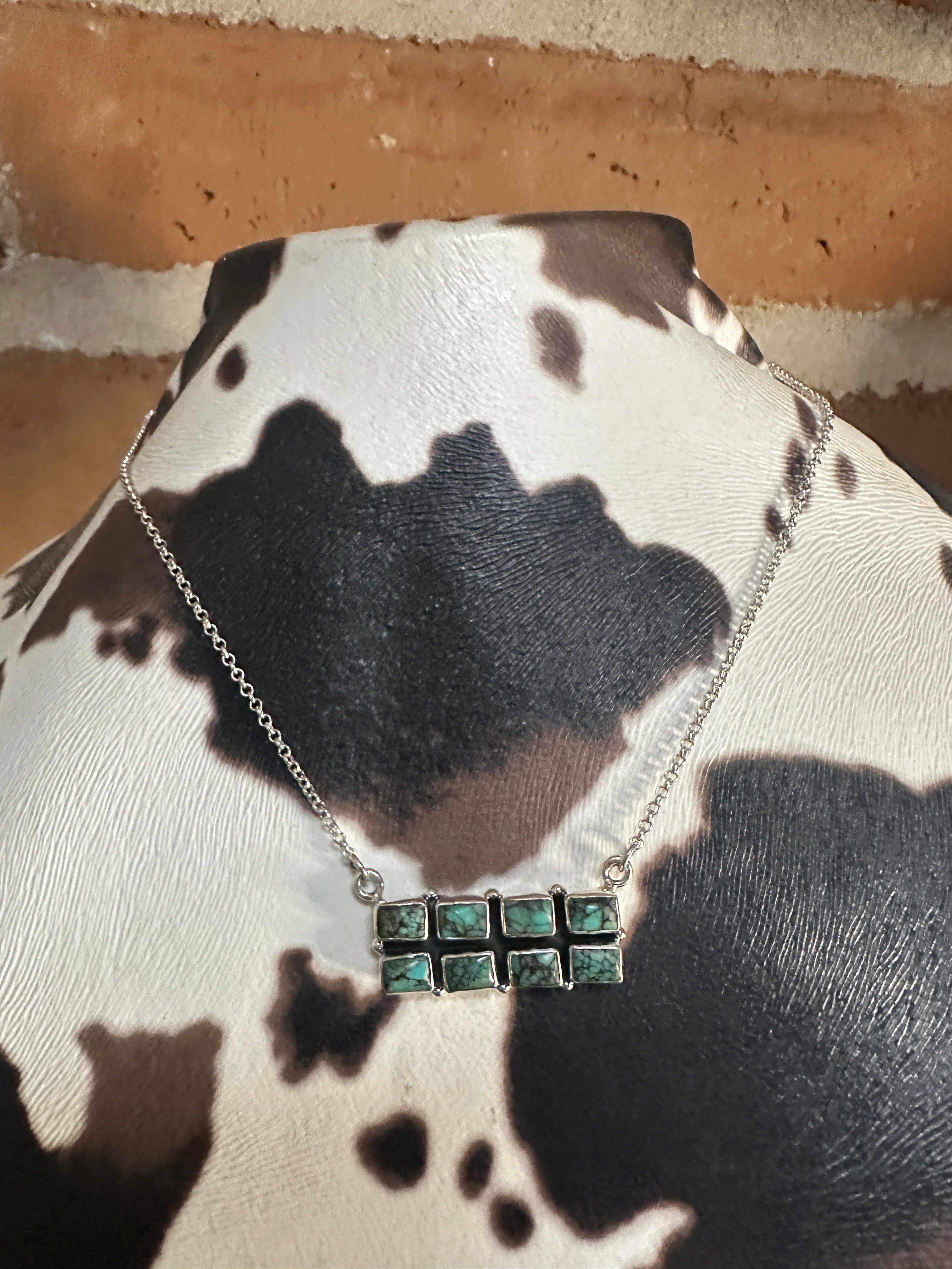 Handmade Sterling Silver Turquoise Bar Necklace