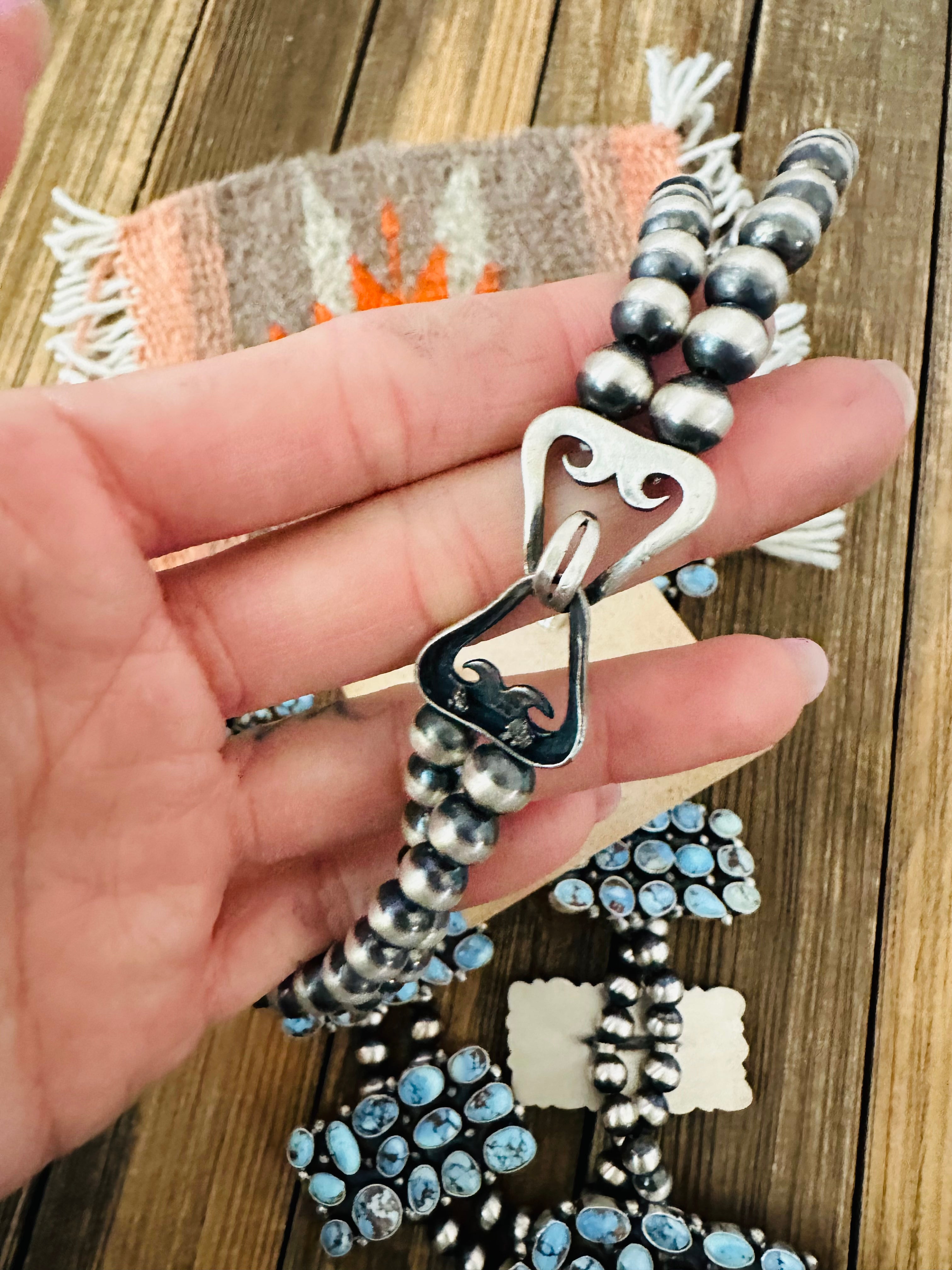 Navajo Golden Hills Turquoise & Sterling Silver Squash Blossom Necklace Set by B. Yellowhorse