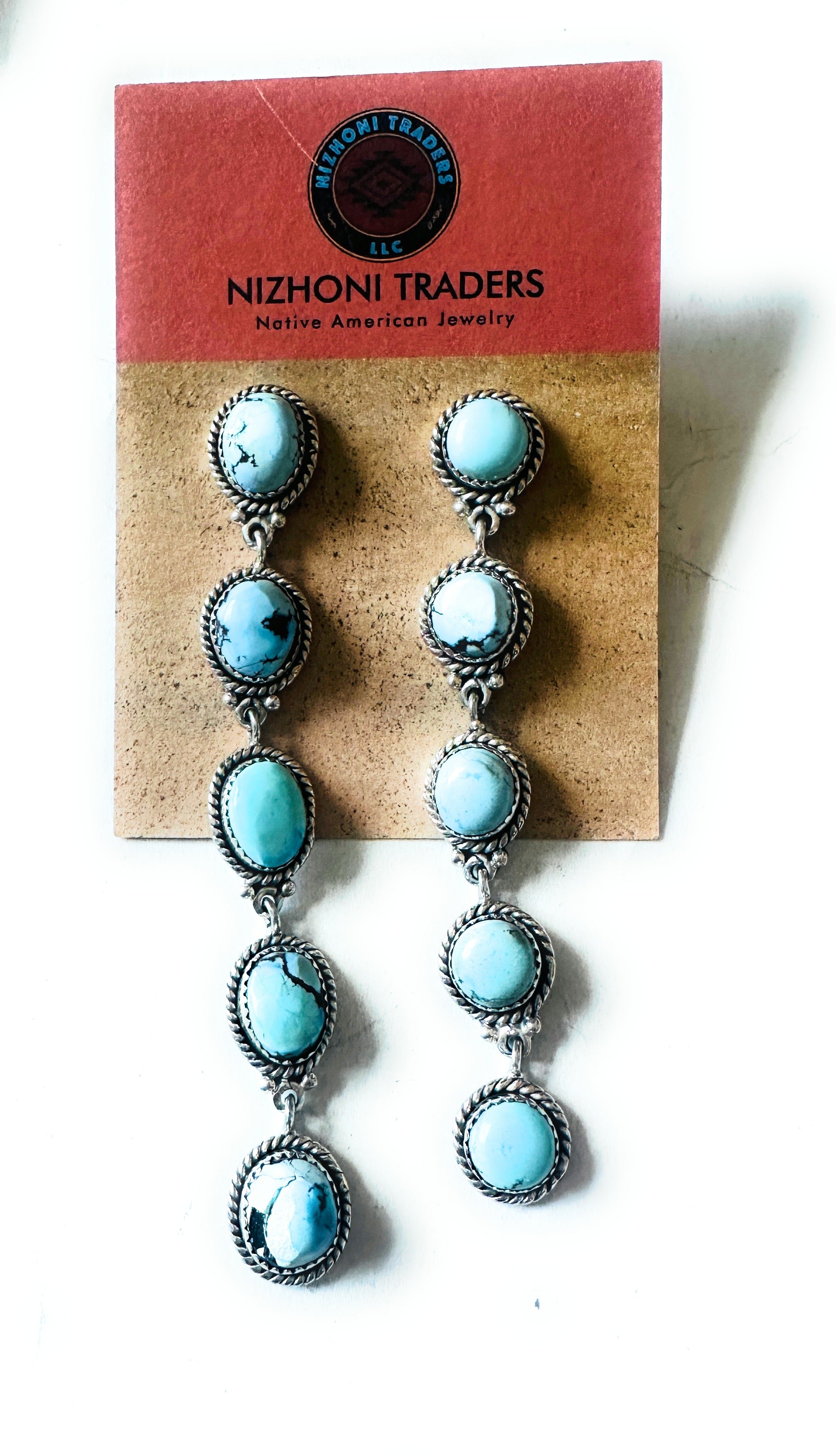 Navajo Golden Hills Turquoise & Sterling Silver Dangle Earrings