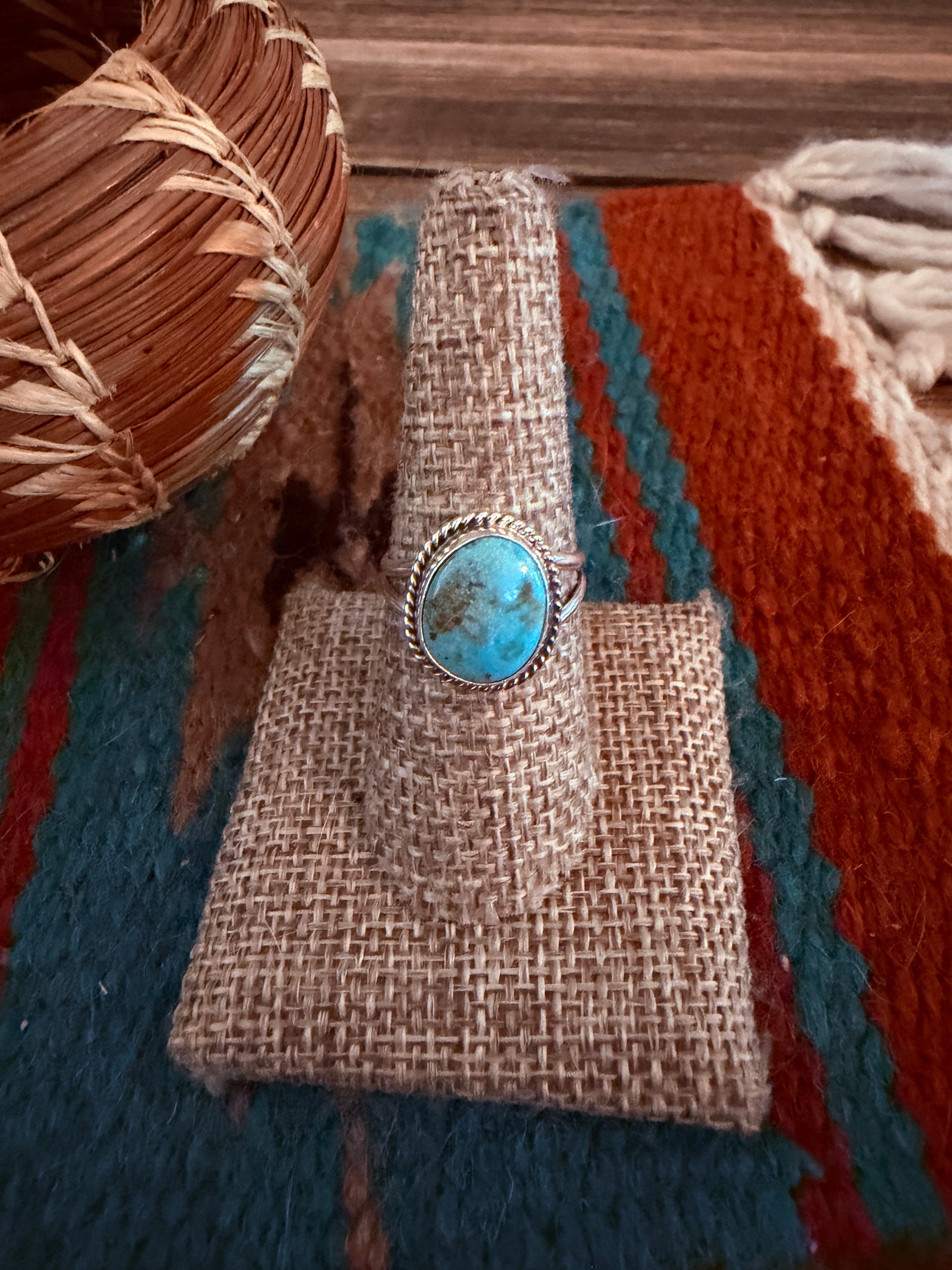 Handcrafted Turquoise & Sterling Silver Ring Size 8