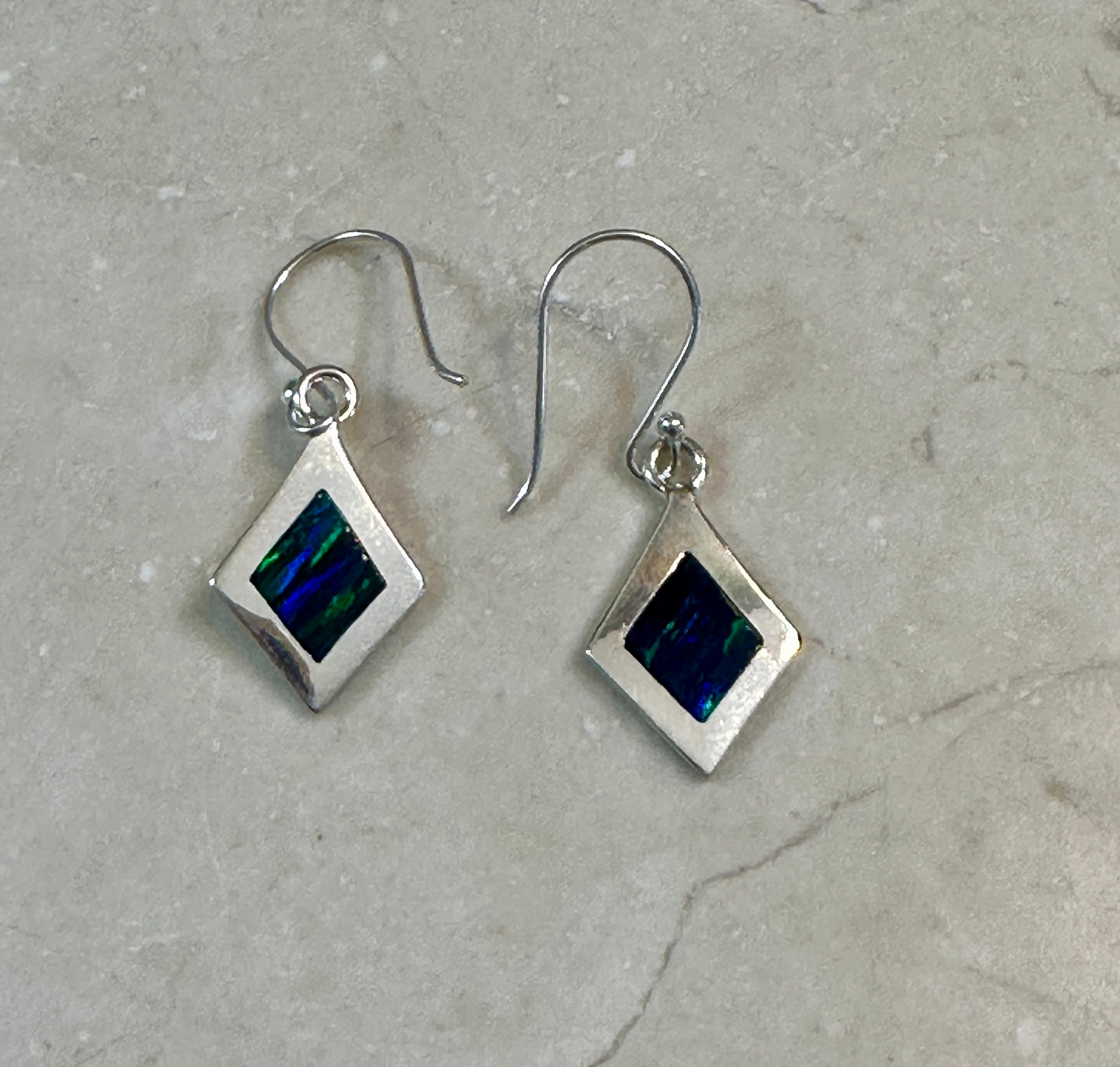Emerald Green Opal Inlay Earrings on Hook