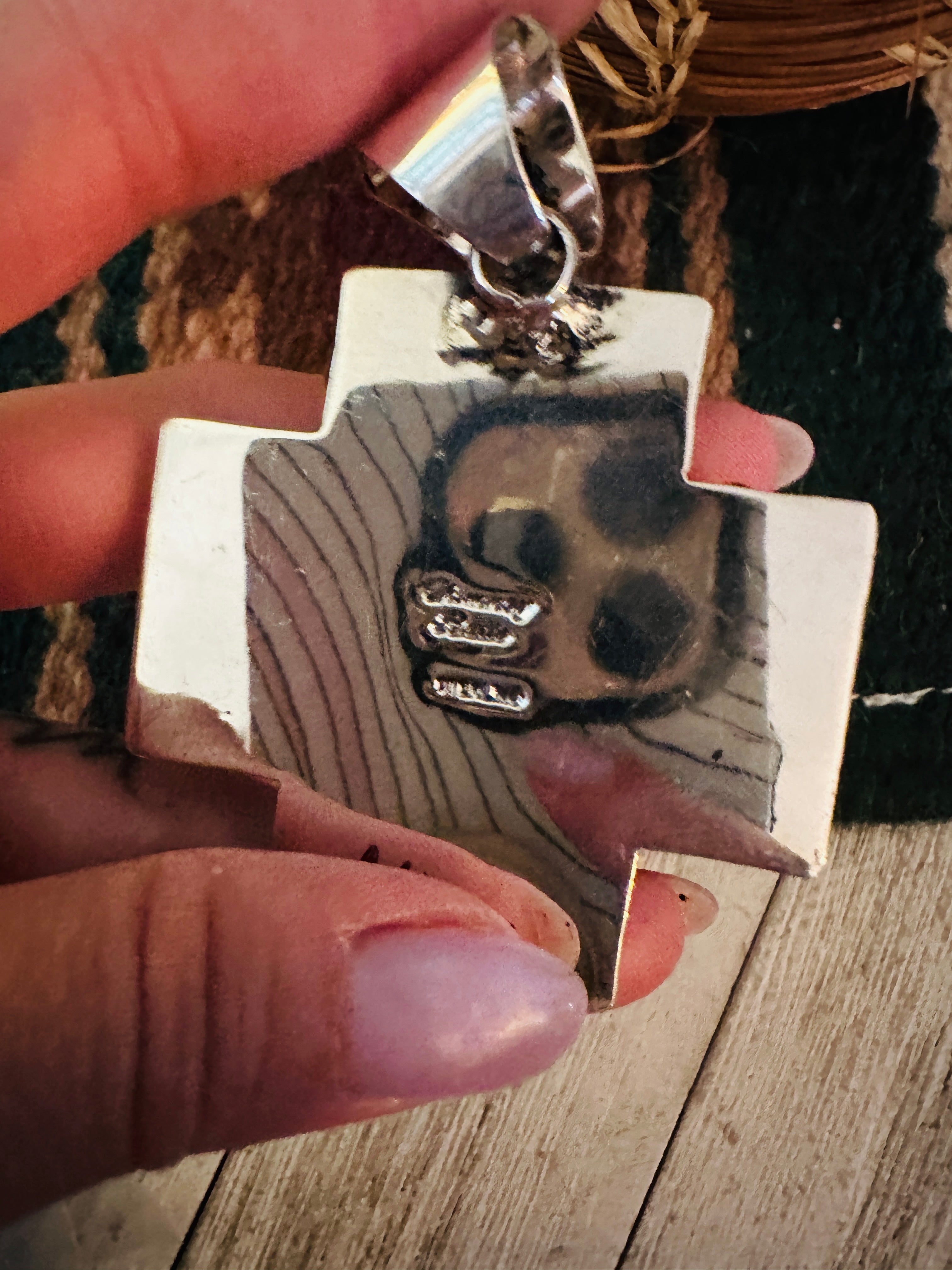 Handcrafted Queen Pink Conch & Sterling Silver Cross Pendant by Chimney Butte