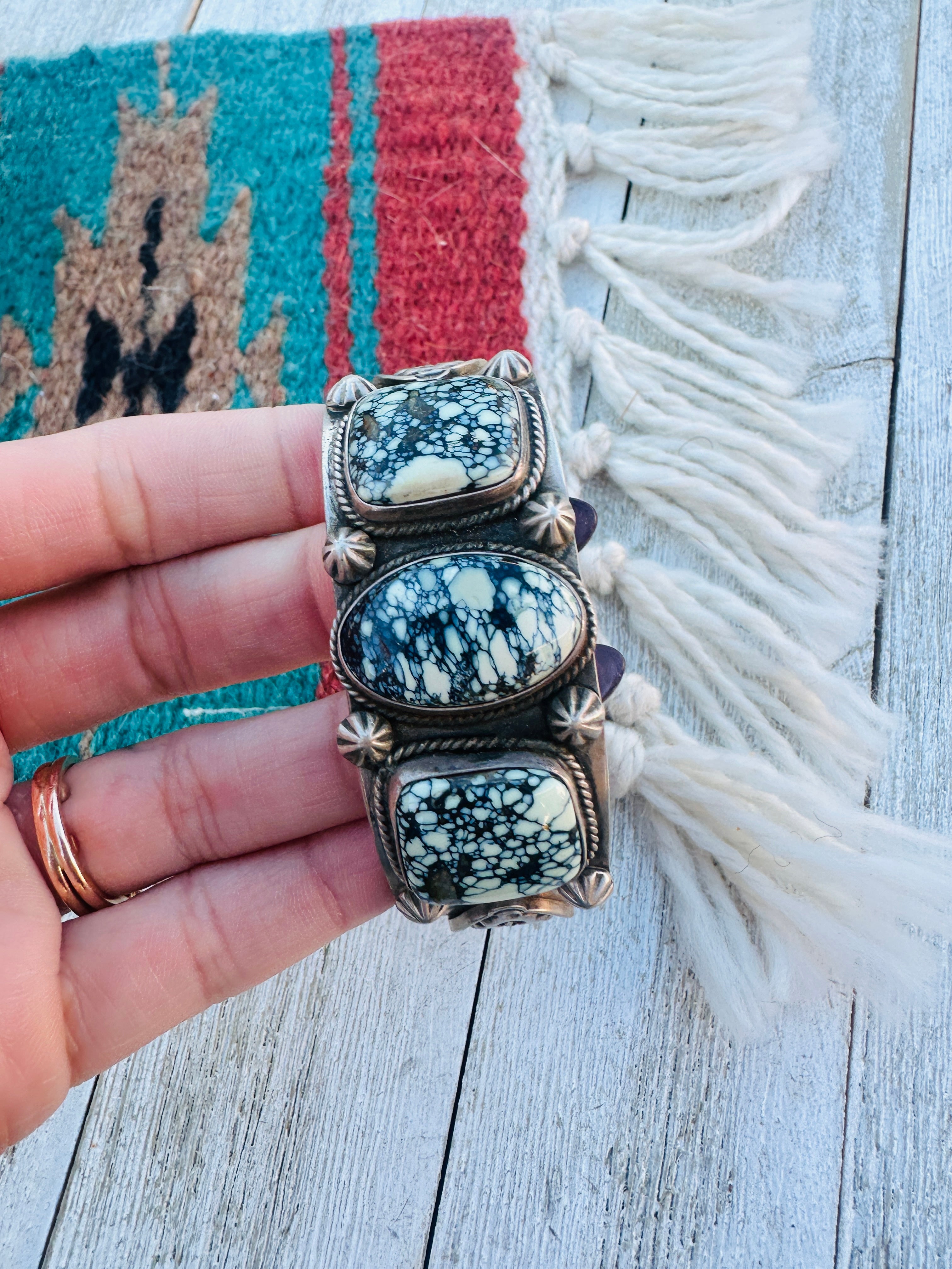 Handcrafted Old Pawn Sterling Silver & Variscite Cuff Bracelet