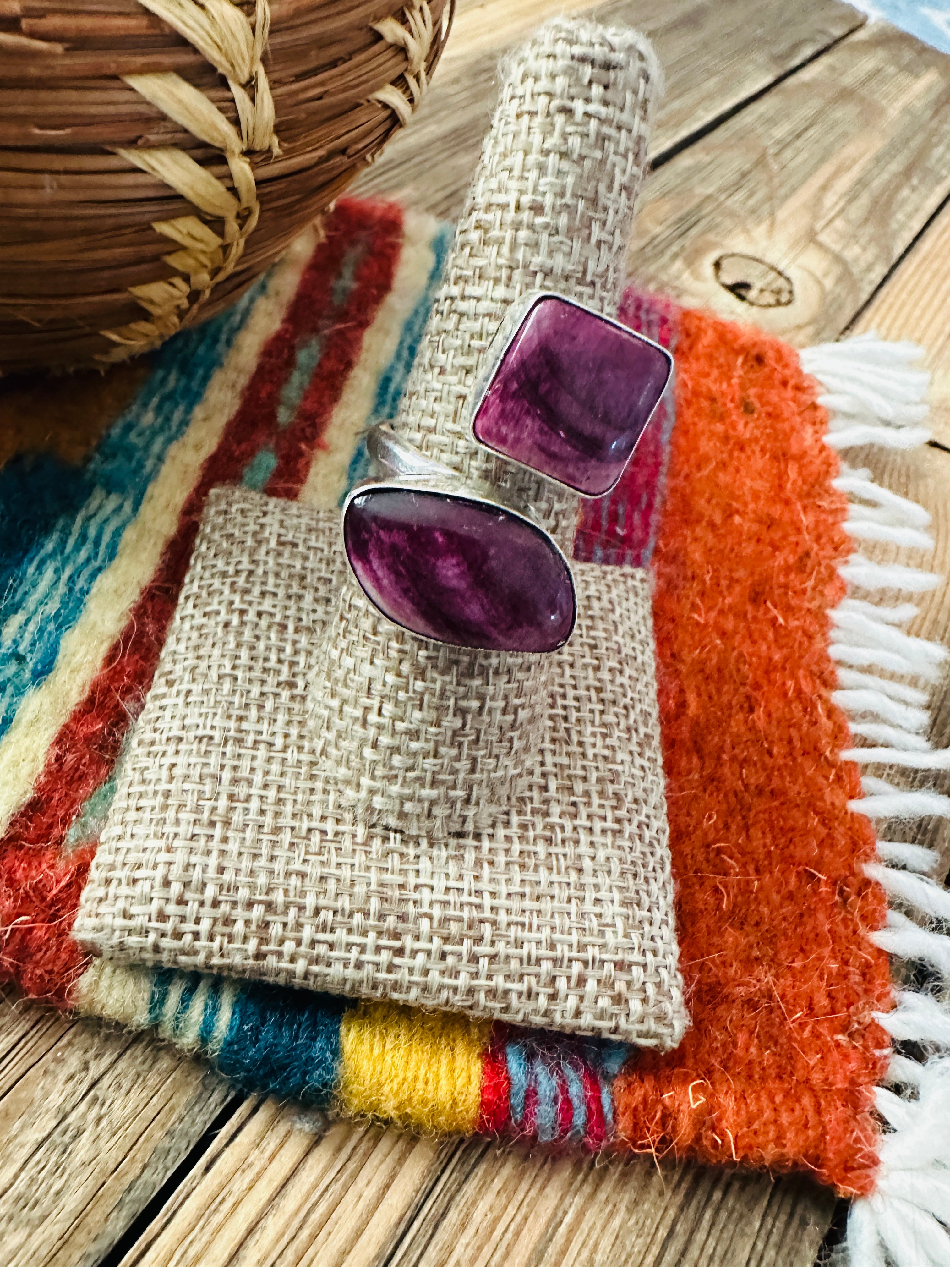 Handcrafted Purple Spiny Oyster & Sterling Silver Adjustable Ring