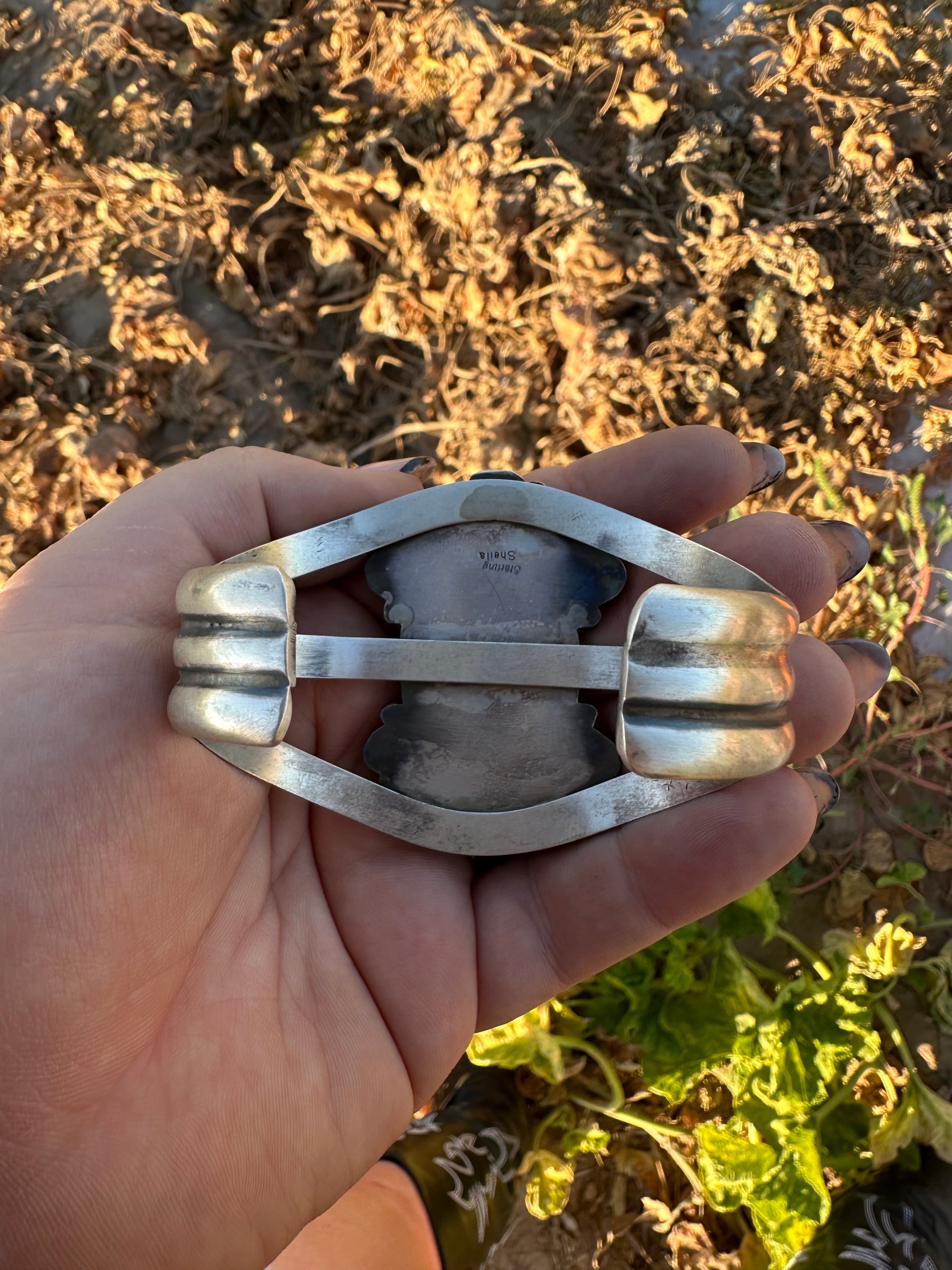 Navajo Turquoise & Spiny Sterling Silver Bracelet Cuff Signed Sheila /
