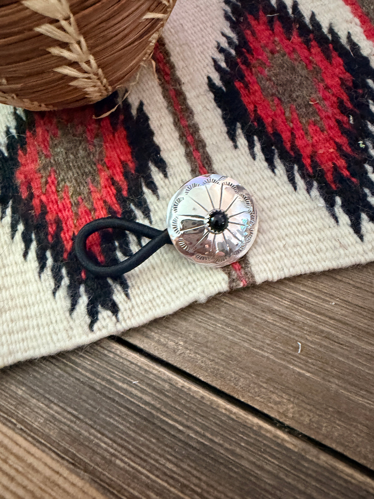 Handcrafted Onyx & Sterling Silver Concho Hair Tie Charm