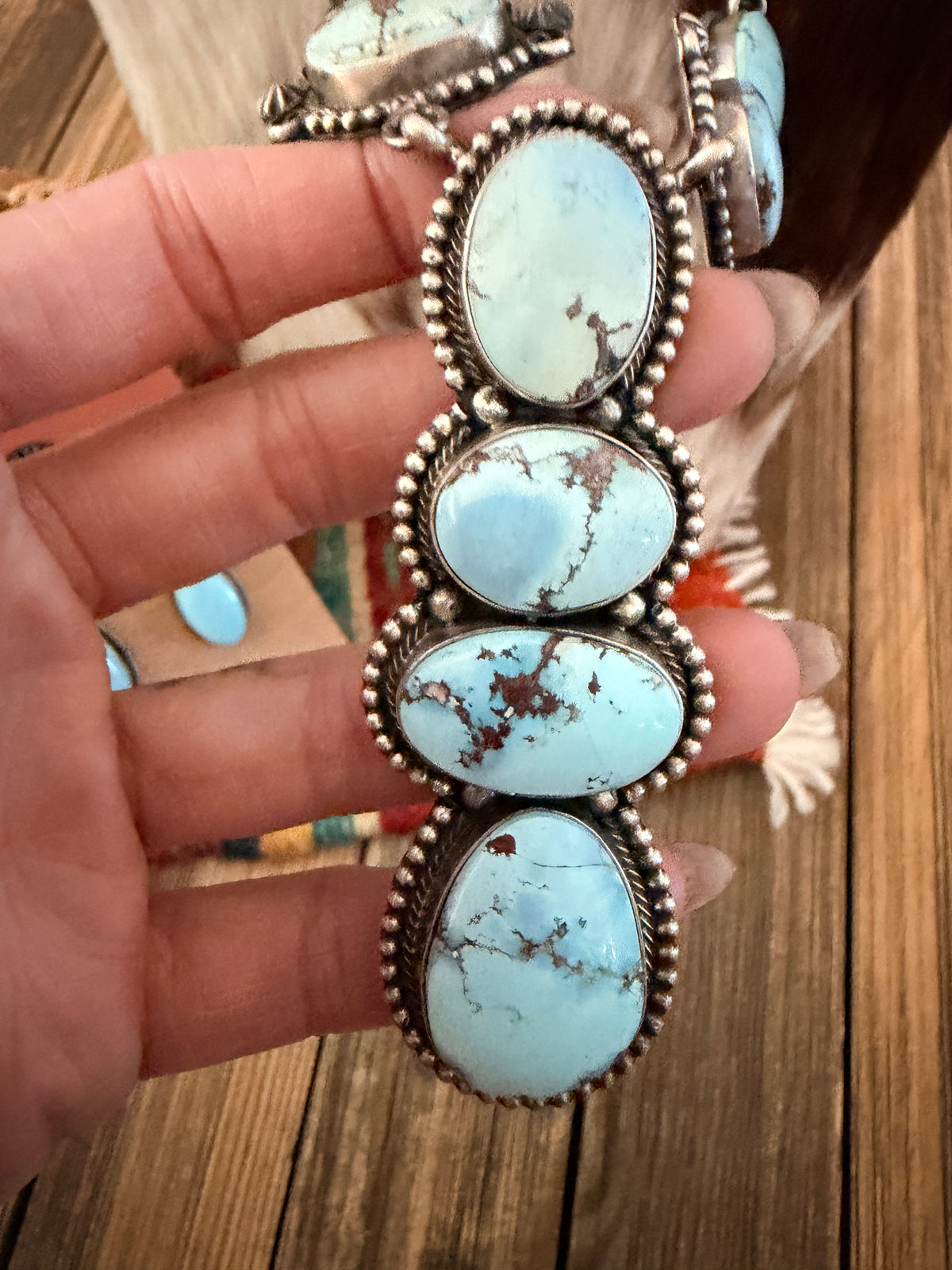 Handcrafted Golden Hills Turquoise & Sterling Silver Necklace and Earring Set by Blaine Yellowhorse