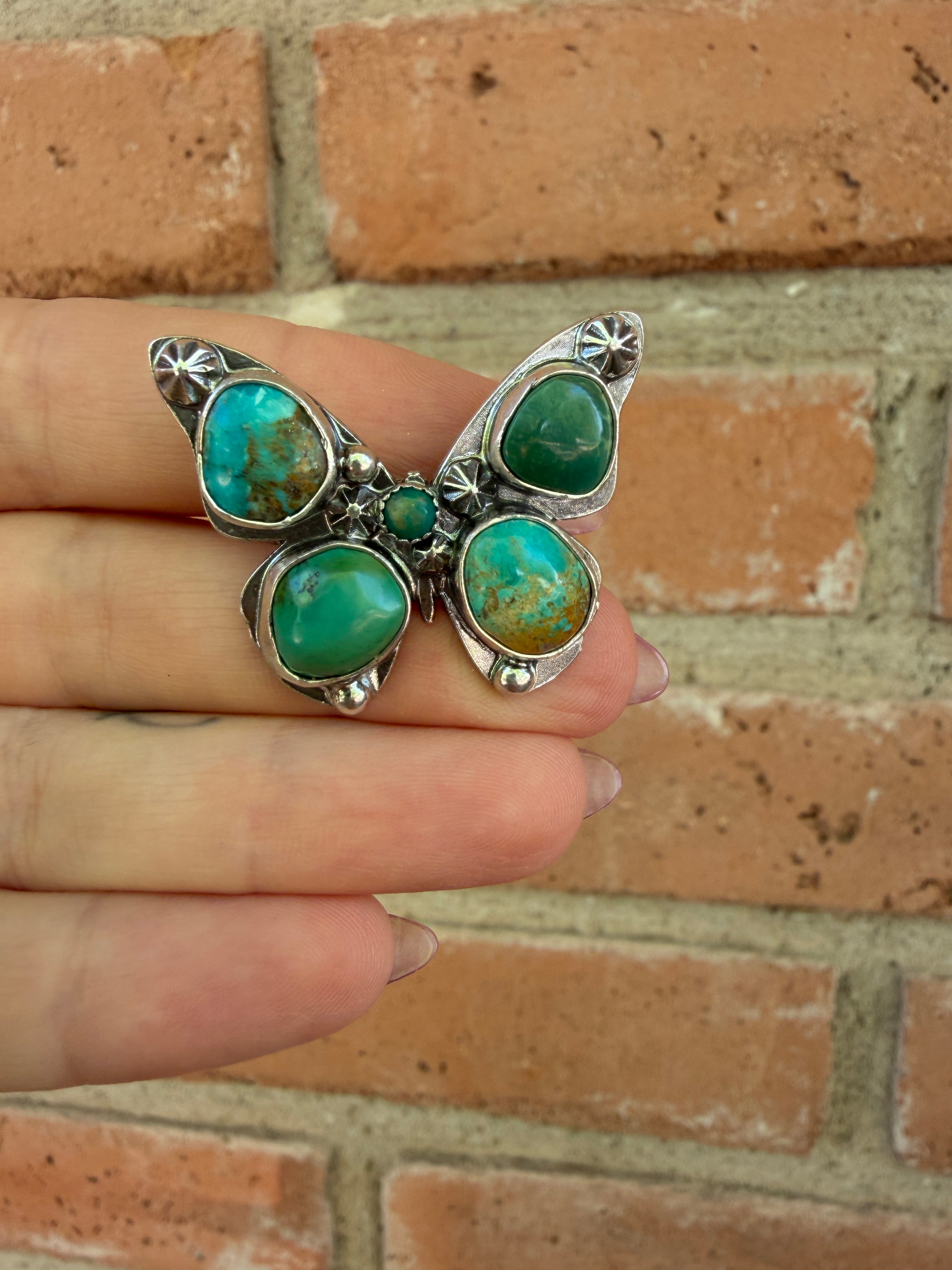 Handmade Turquoise Adjustable Butterfly Ring by Roaming Buffalo
