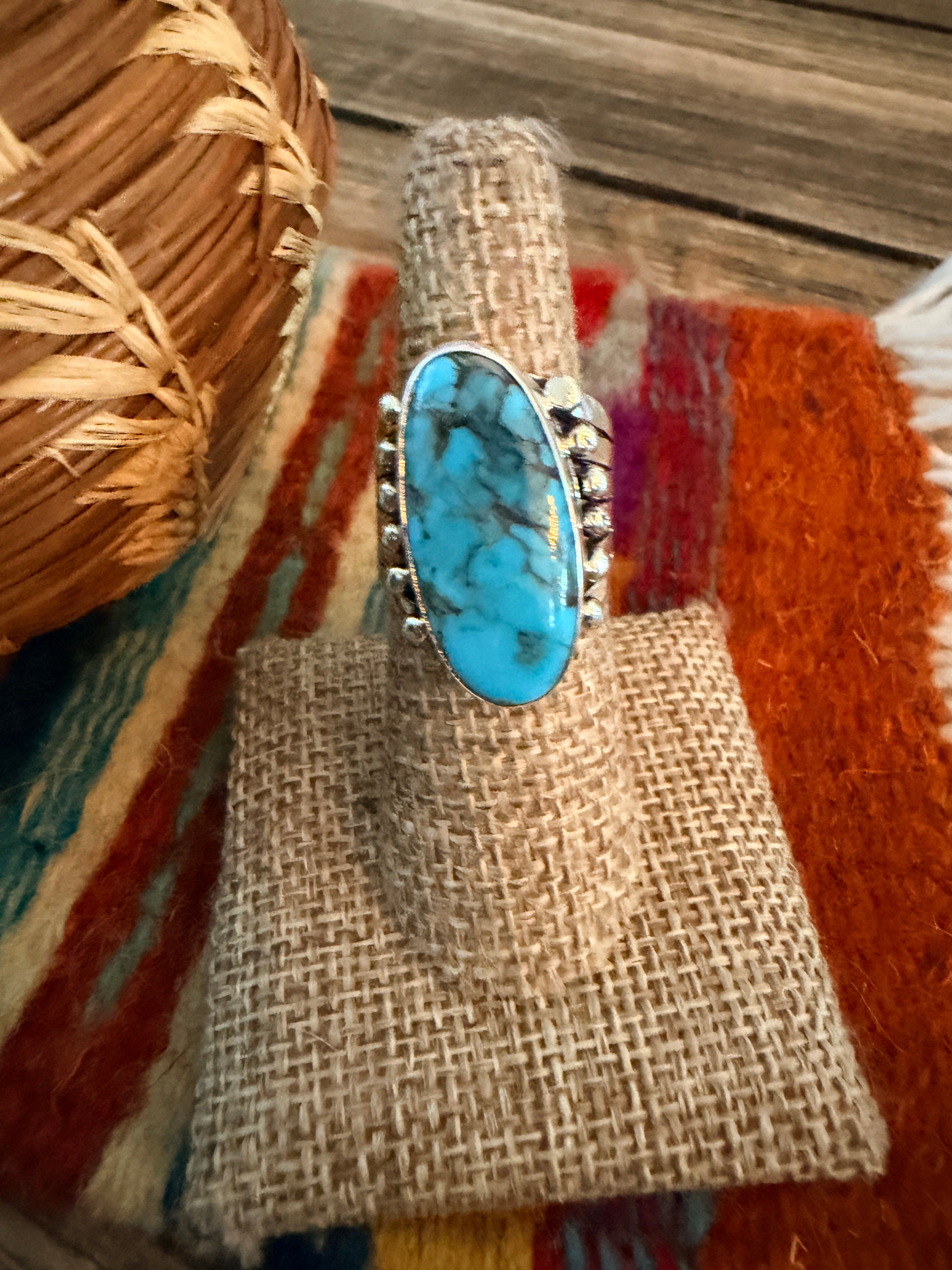 Handcrafted Turquoise & Sterling Silver Ring Size 6.75