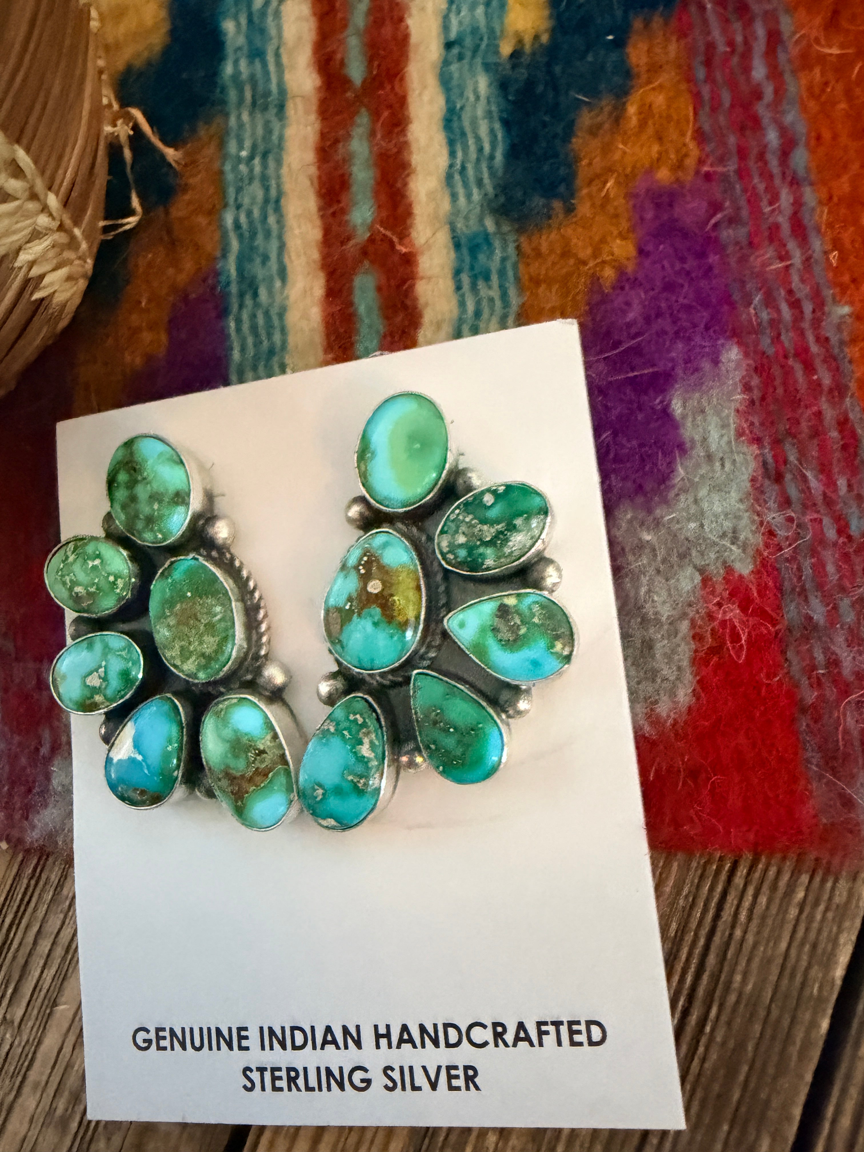 Handcrafted Sonoran Mountain Turquoise & Sterling Silver Cluster Post Earrings