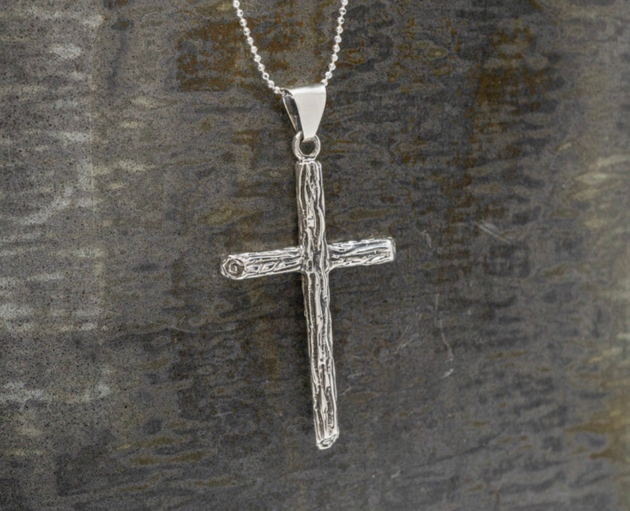 Wood Textured Cross Pendant Necklace