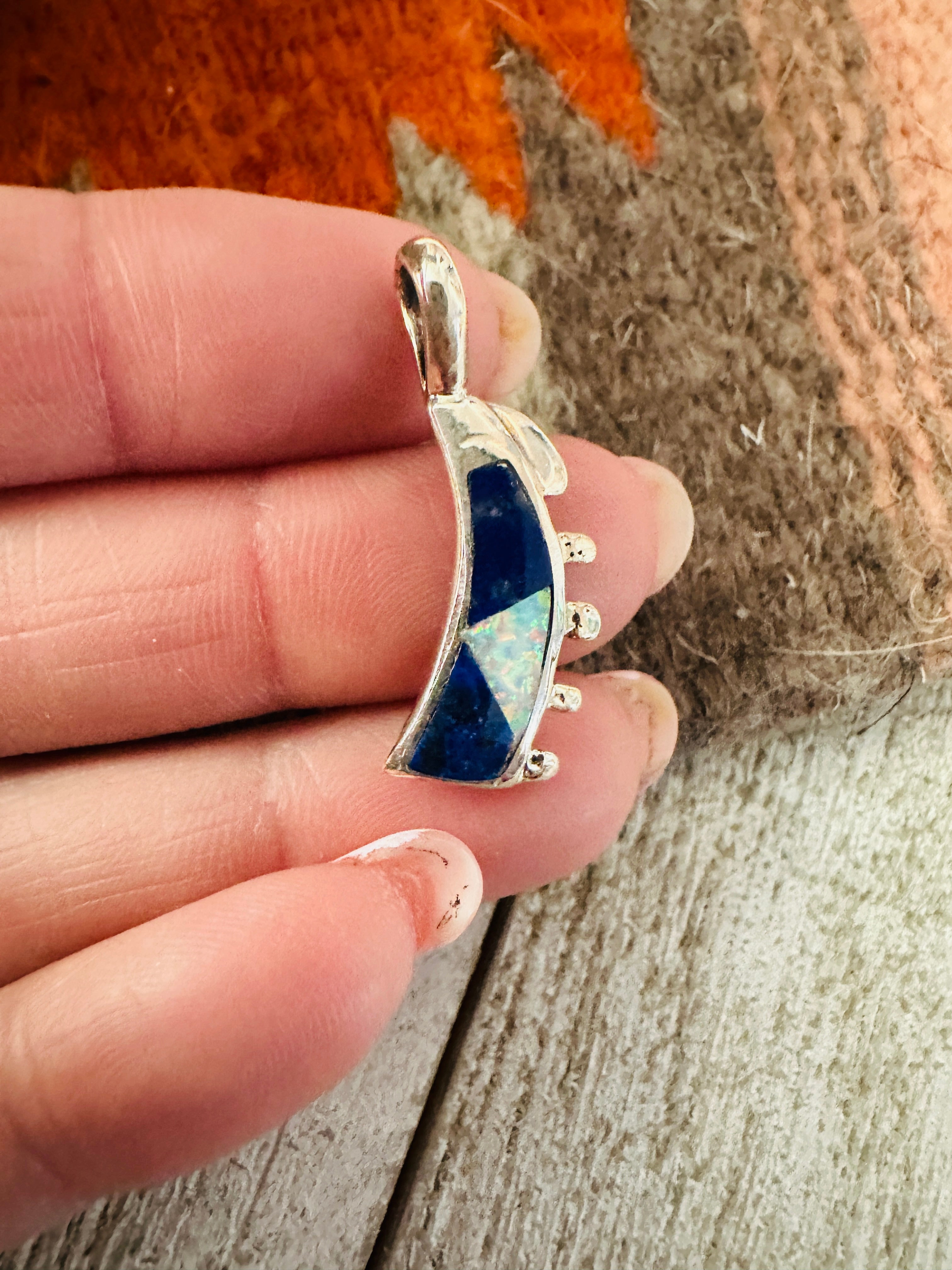 Handcrafted Lapis, Opal & Sterling Silver Inlay Pendant