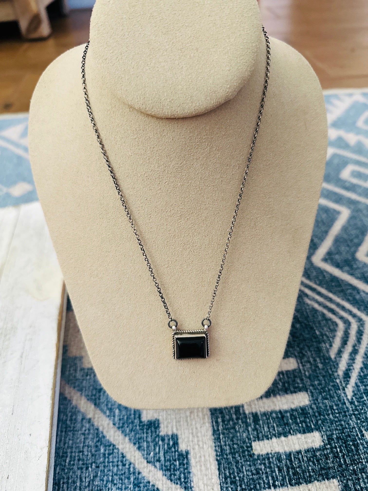 Handcrafted Black Onyx & Sterling Silver Link Chain Necklace
