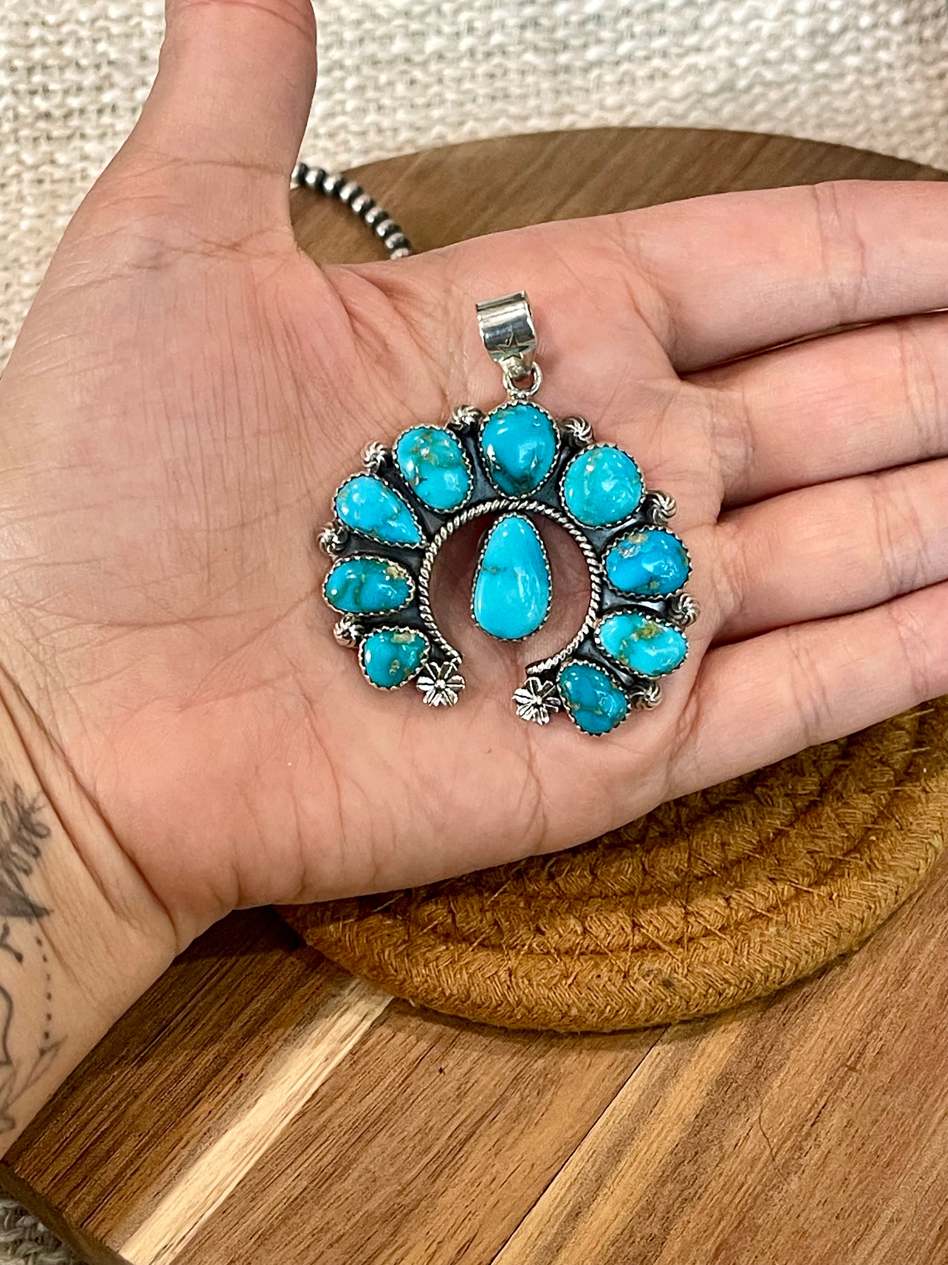 Handmade Sterling Silver & South Hill Sonoran Turquoise Naja Cluster Pendant