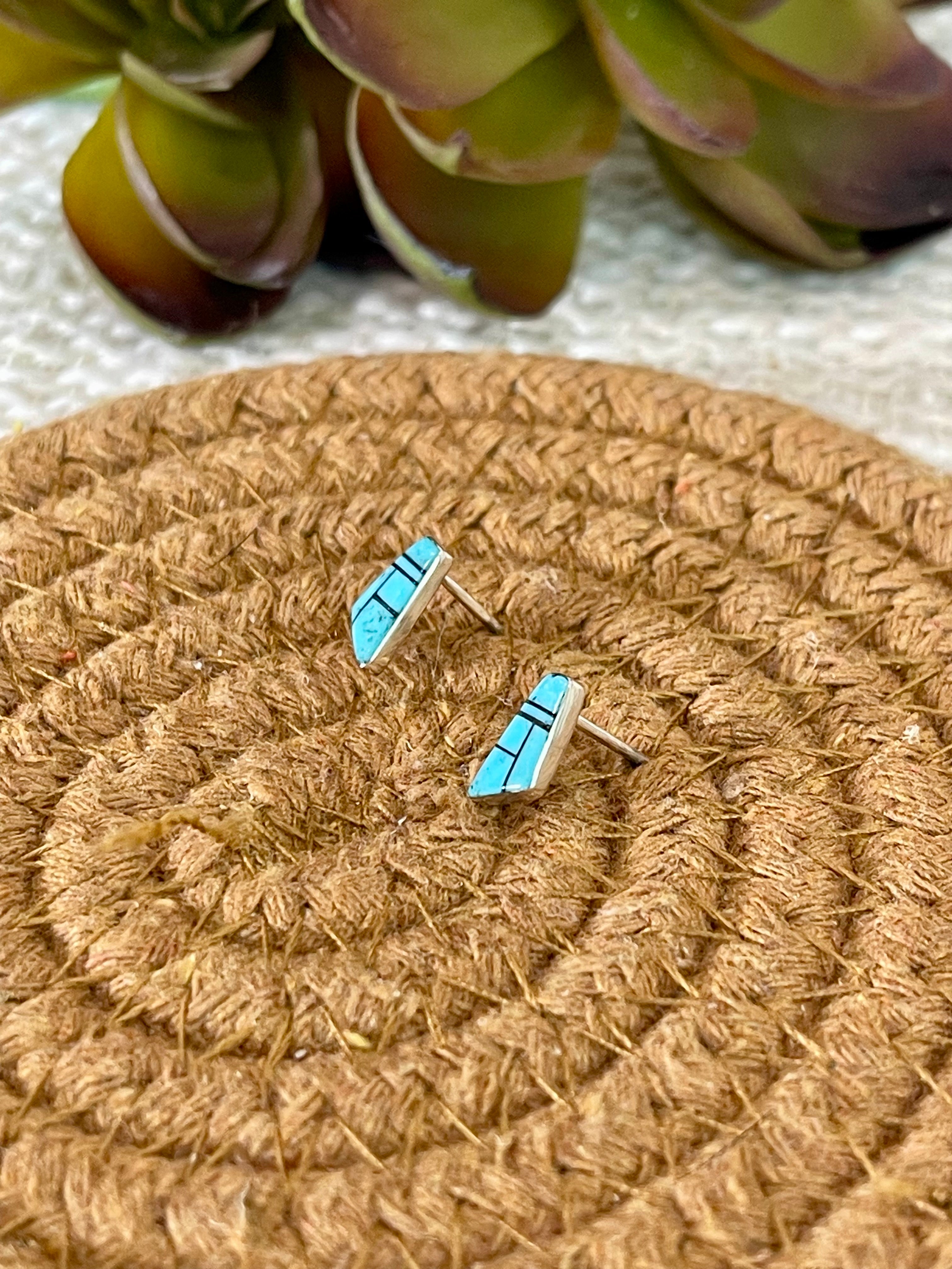 Gorgeous Handmade Sterling Silver & Turquoise Inlay Post Earrings