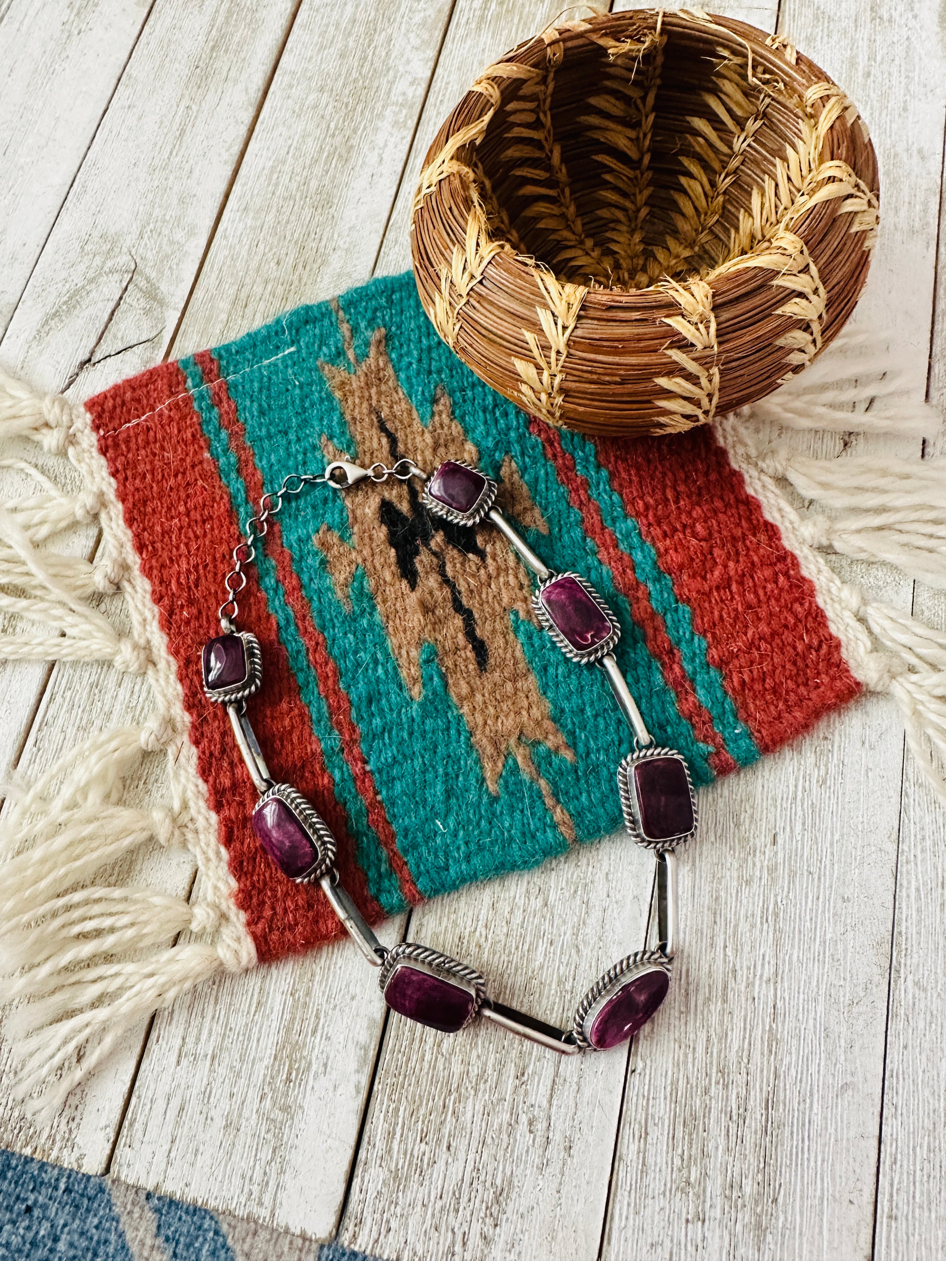 Handcrafted Sterling Silver & Purple Spiny Necklace