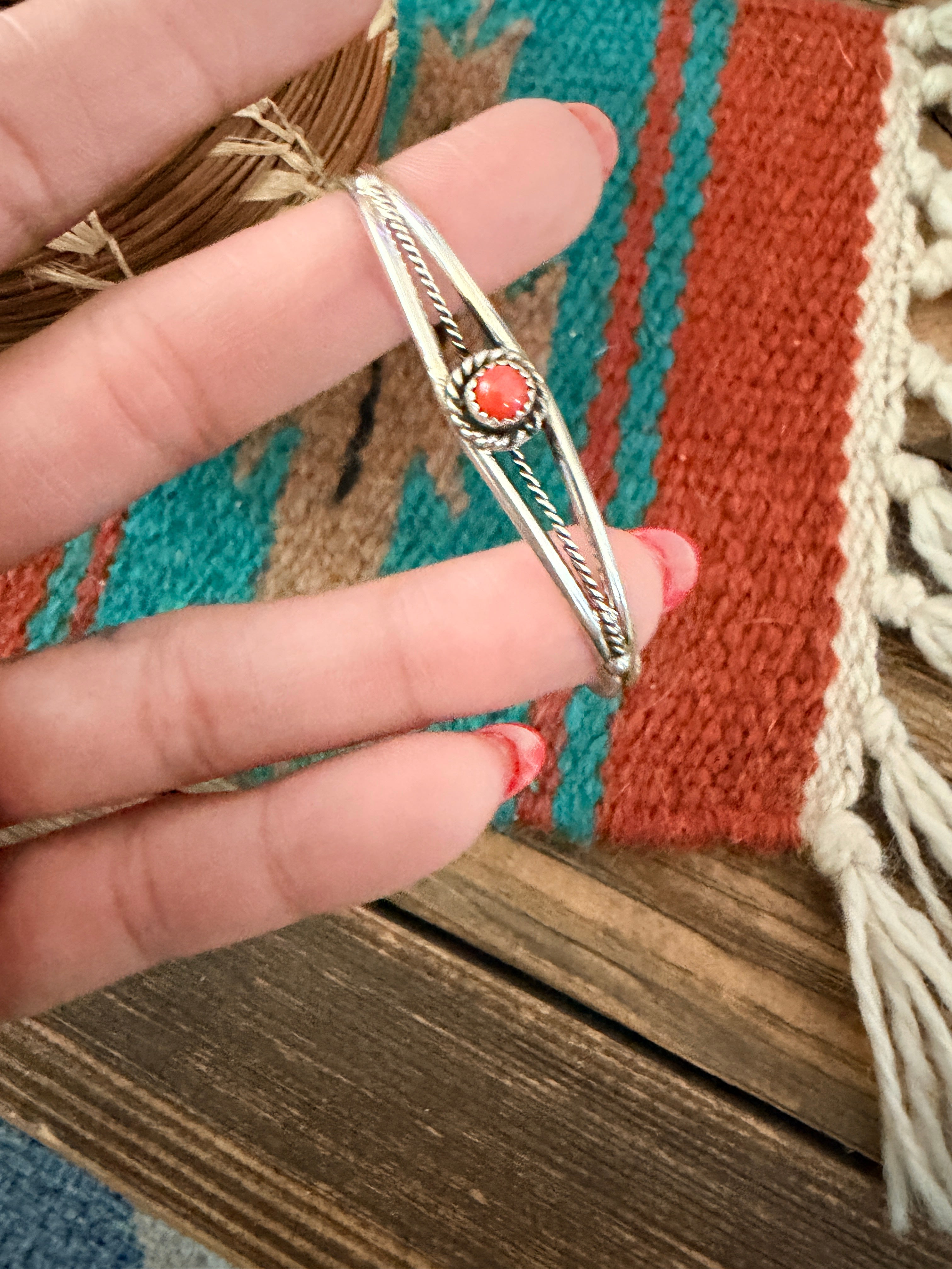 Handcrafted Coral & Sterling Silver Baby Cuff Bracelet