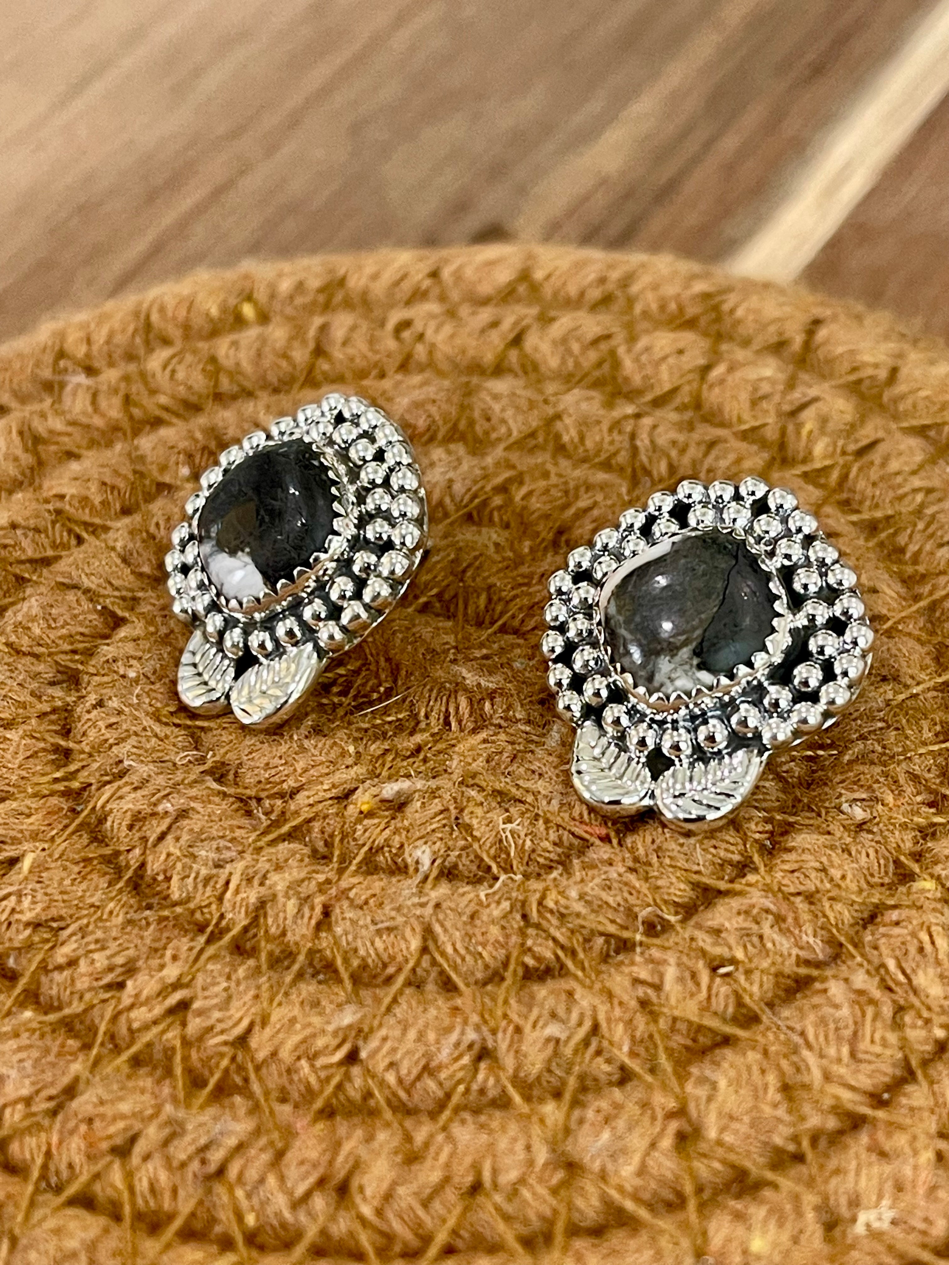 Handcrafted Sterling Silver & White Buffalo Stud Earrings