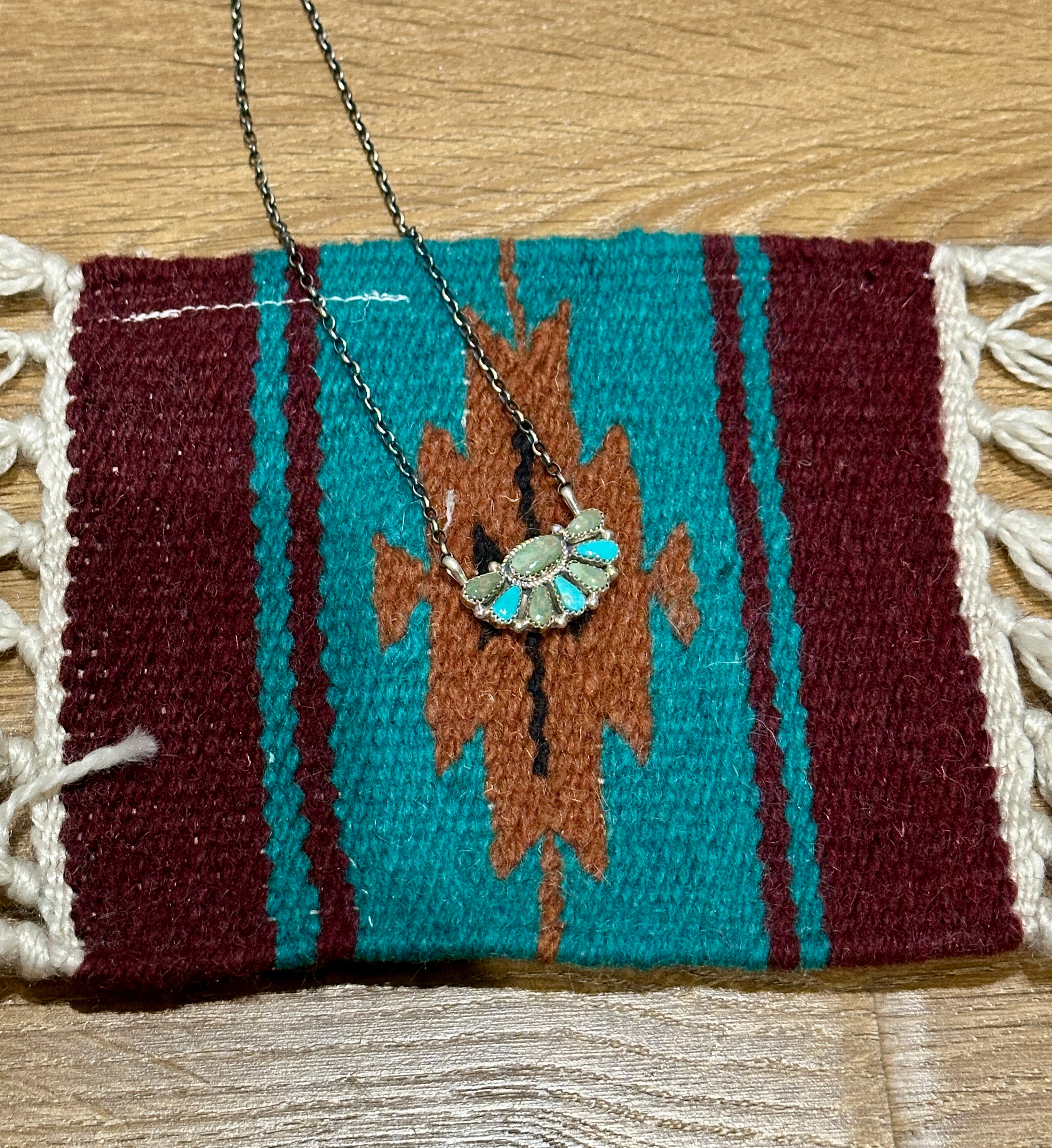 Handcrafted Sterling Silver & Turquoise Cluster Necklace