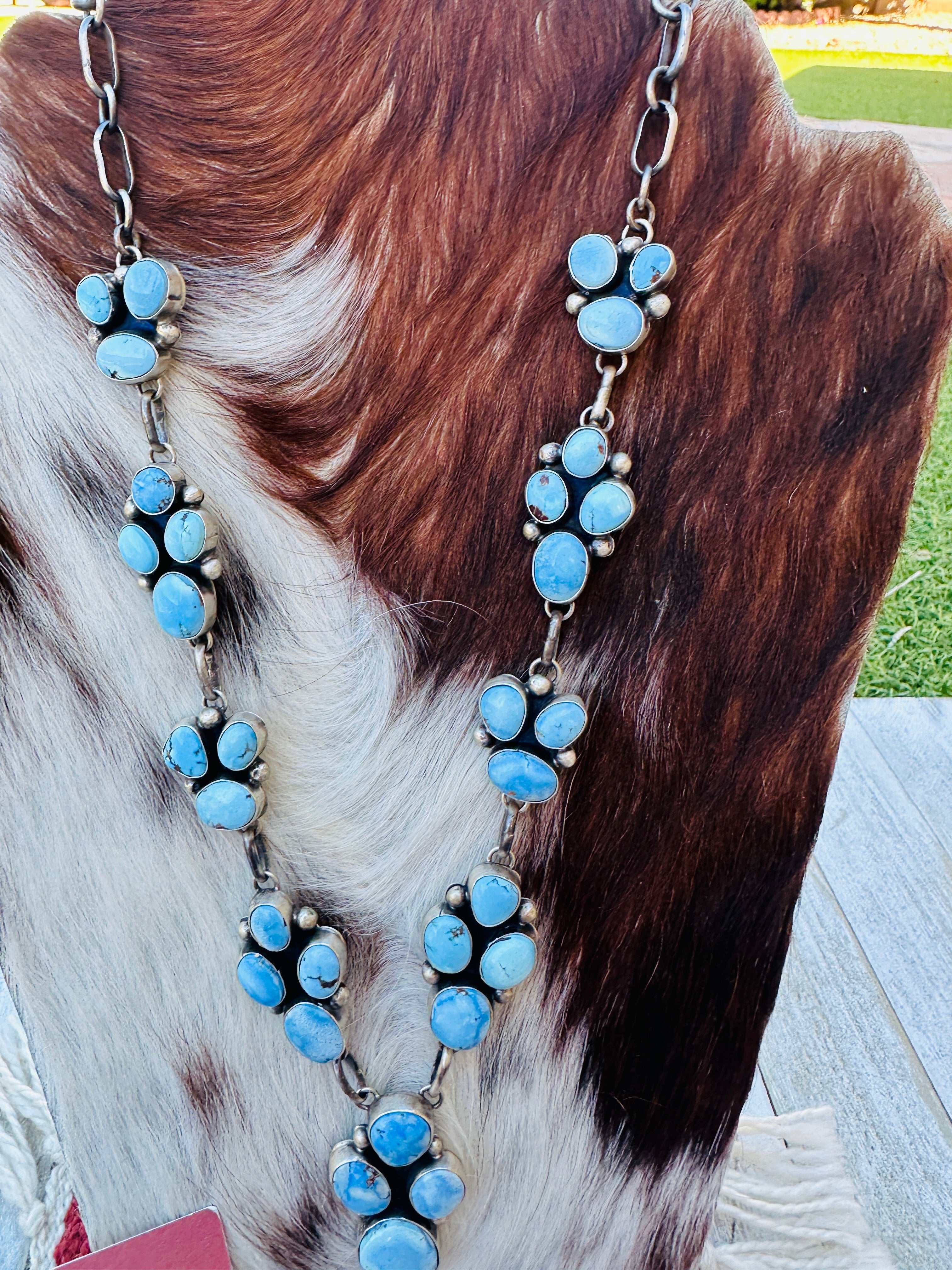 Handcrafted Golden Hills Turquoise & Sterling Silver Necklace and Earring Set by Louise Jim