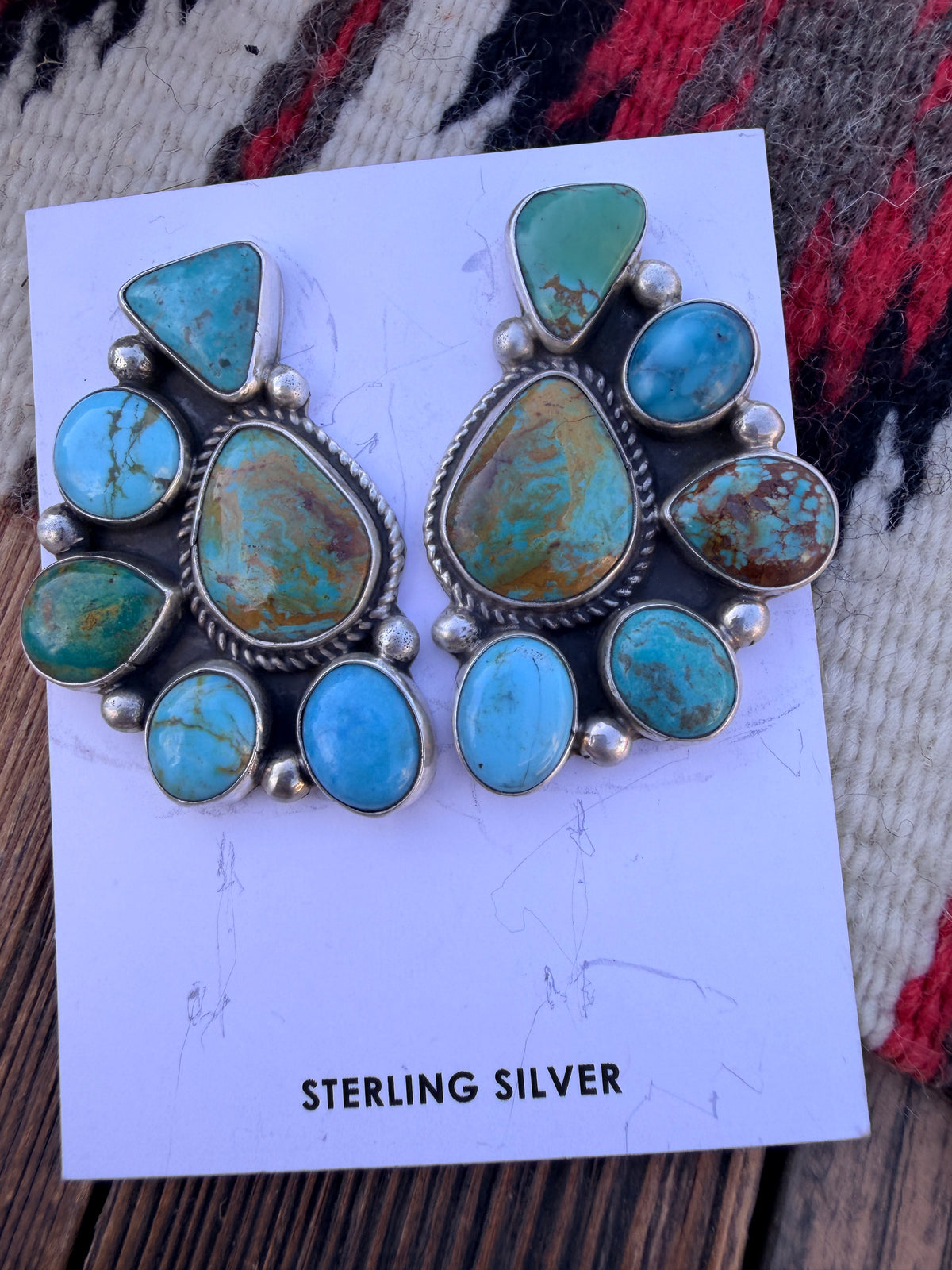 Handcrafted Turquoise & Sterling Silver Cluster Post Earrings by Geraldine James