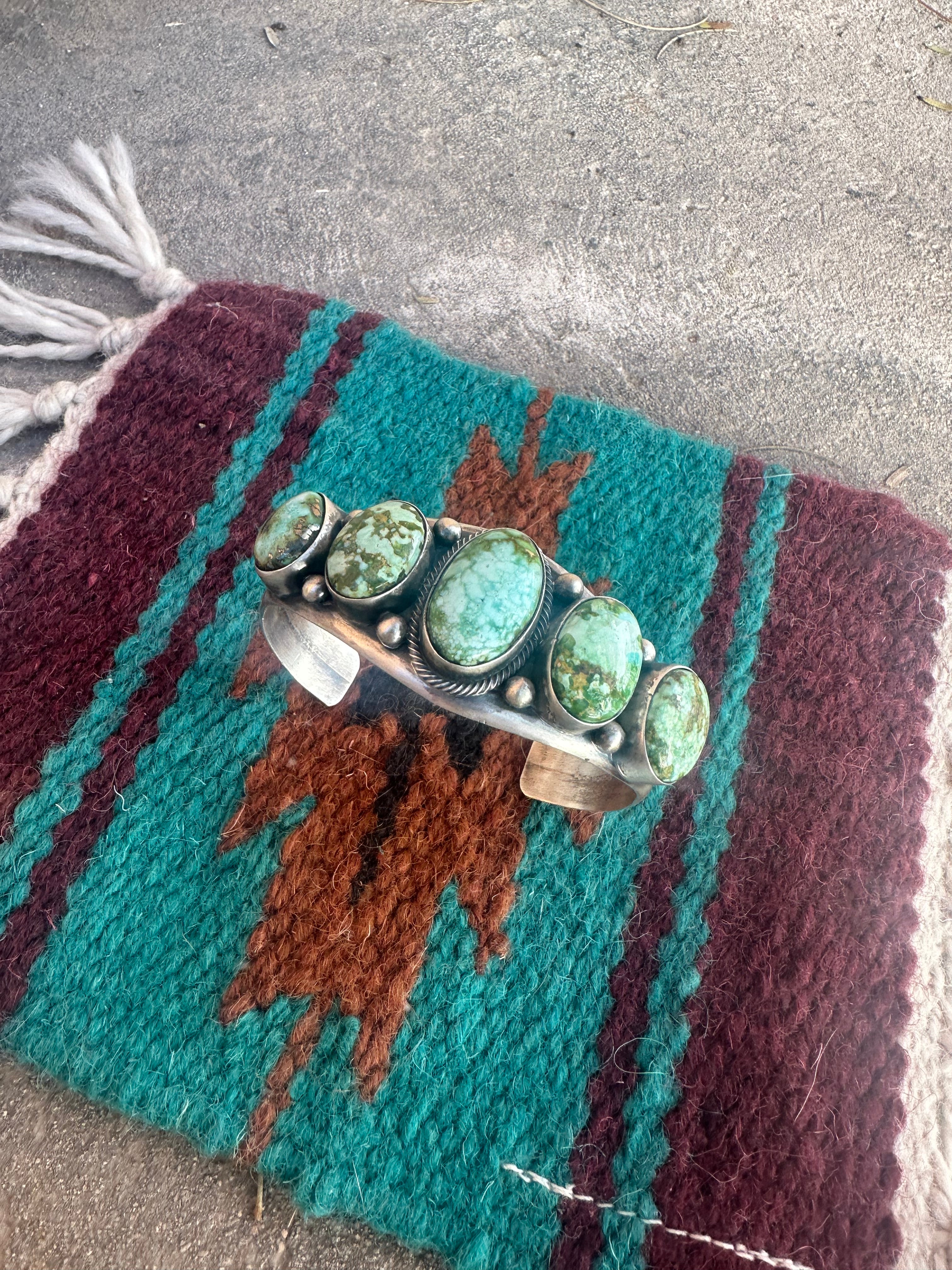 Navajo Sterling Silver & Sonoran Moutain Turquoise Bracelet Cuff Signed /