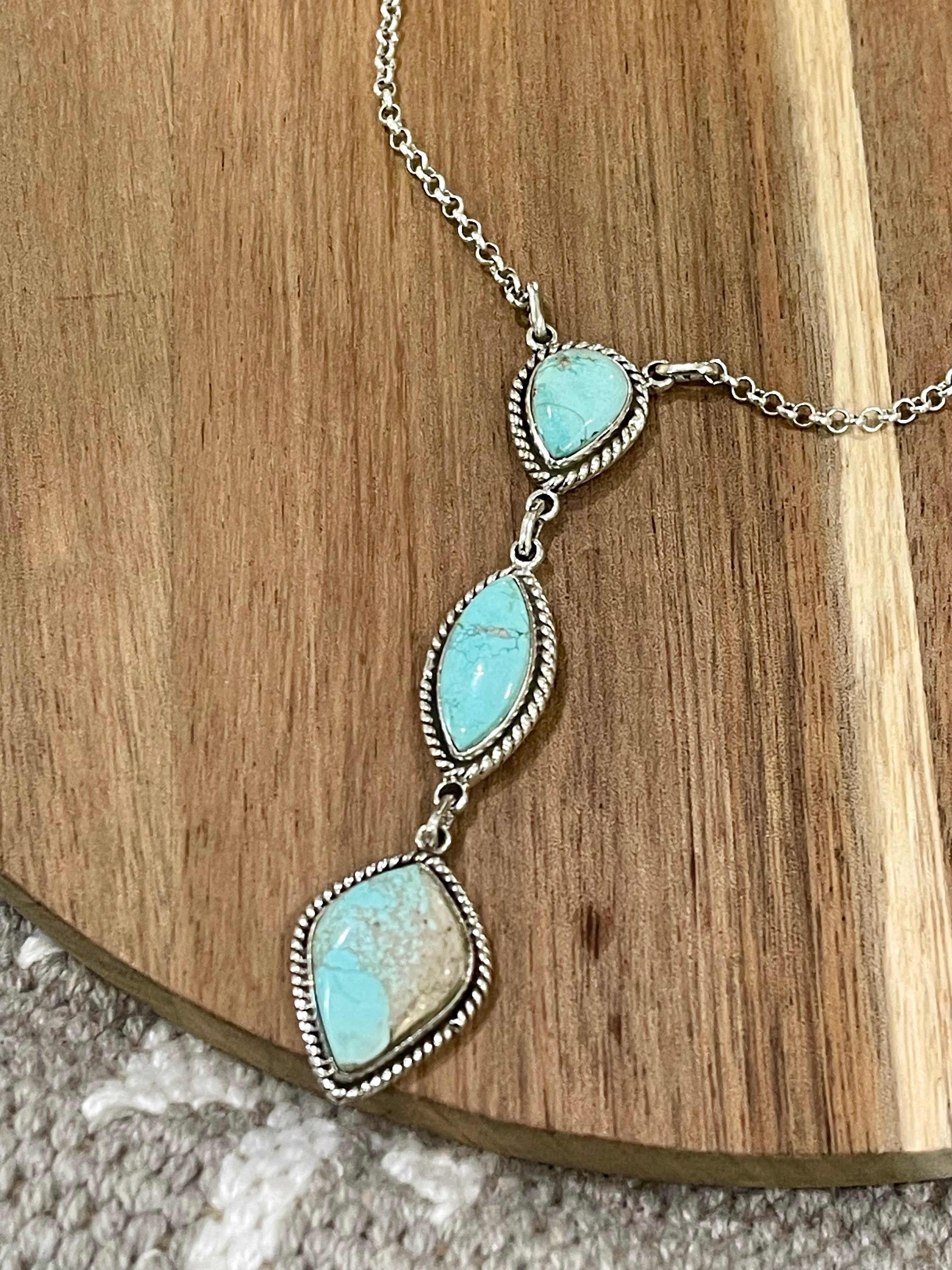 Handmade Sterling Silver & Carico Lake Turquoise Drop Necklace