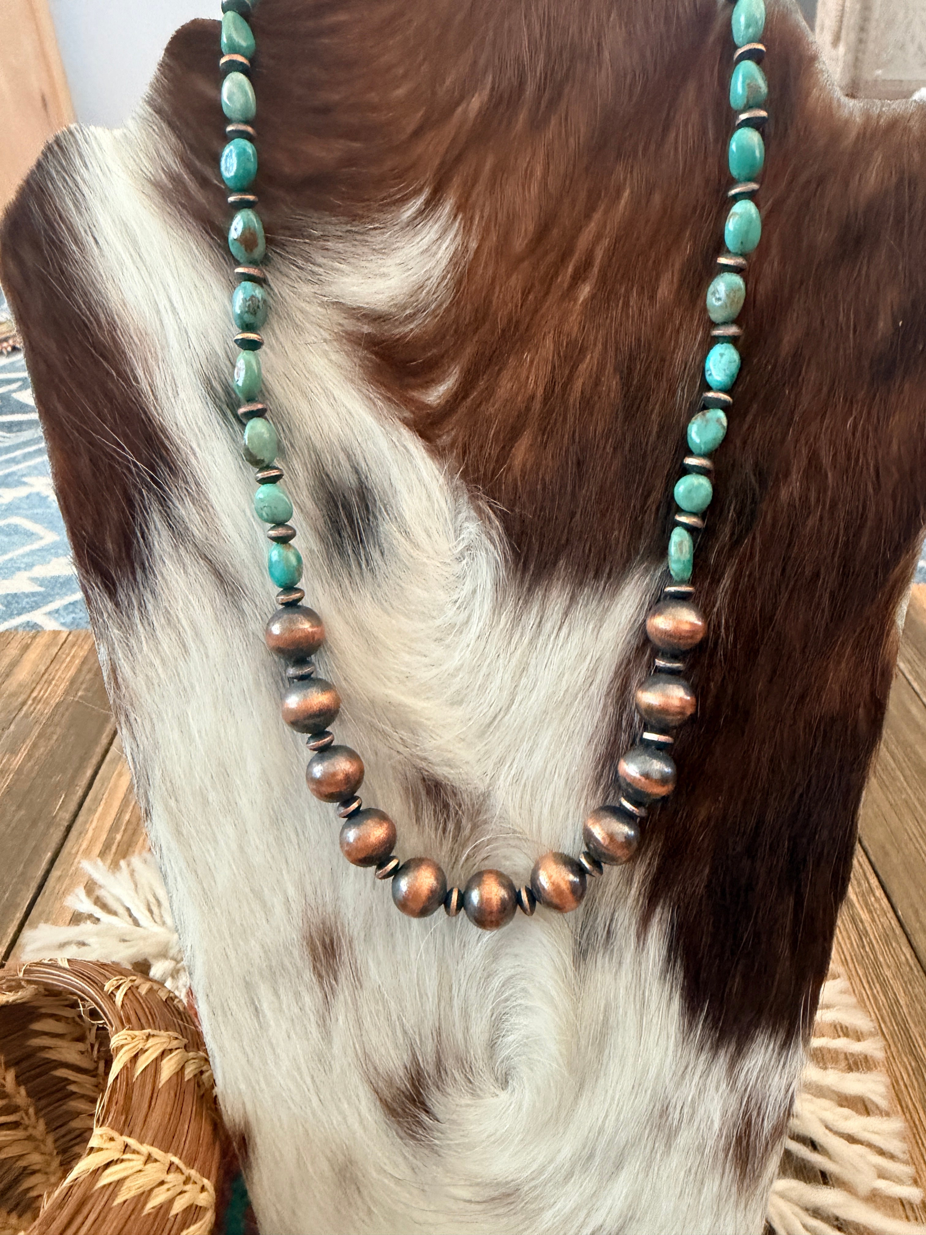 Handcrafted Turquoise & Copper 20” Beaded Necklace