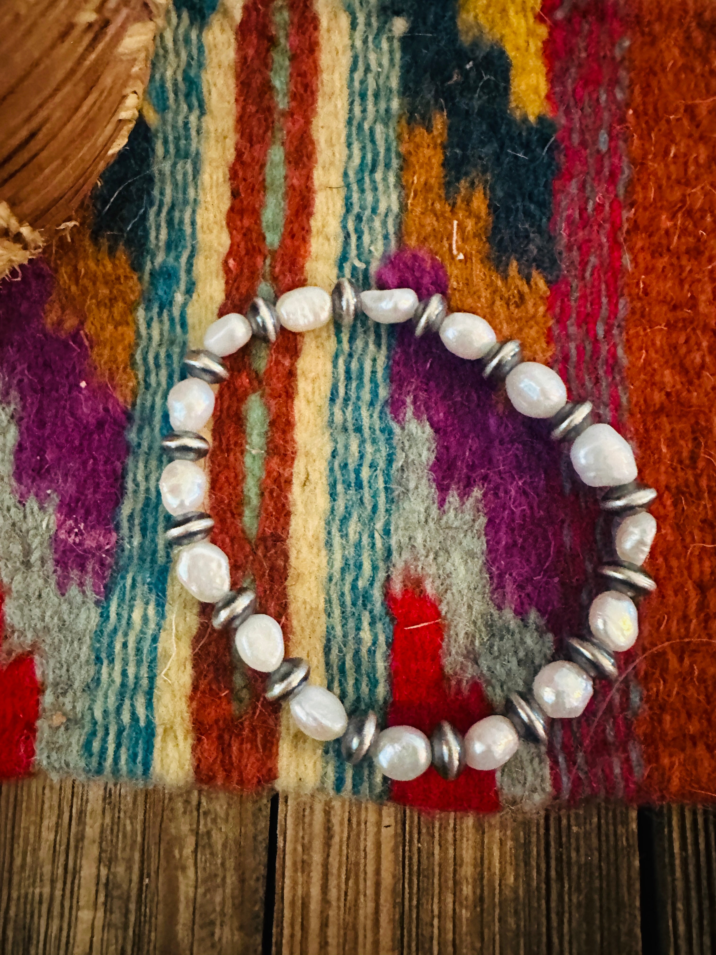 Handcrafted Freshwater Pearl & Sterling Silver Pearl Beaded Stretch Bracelet