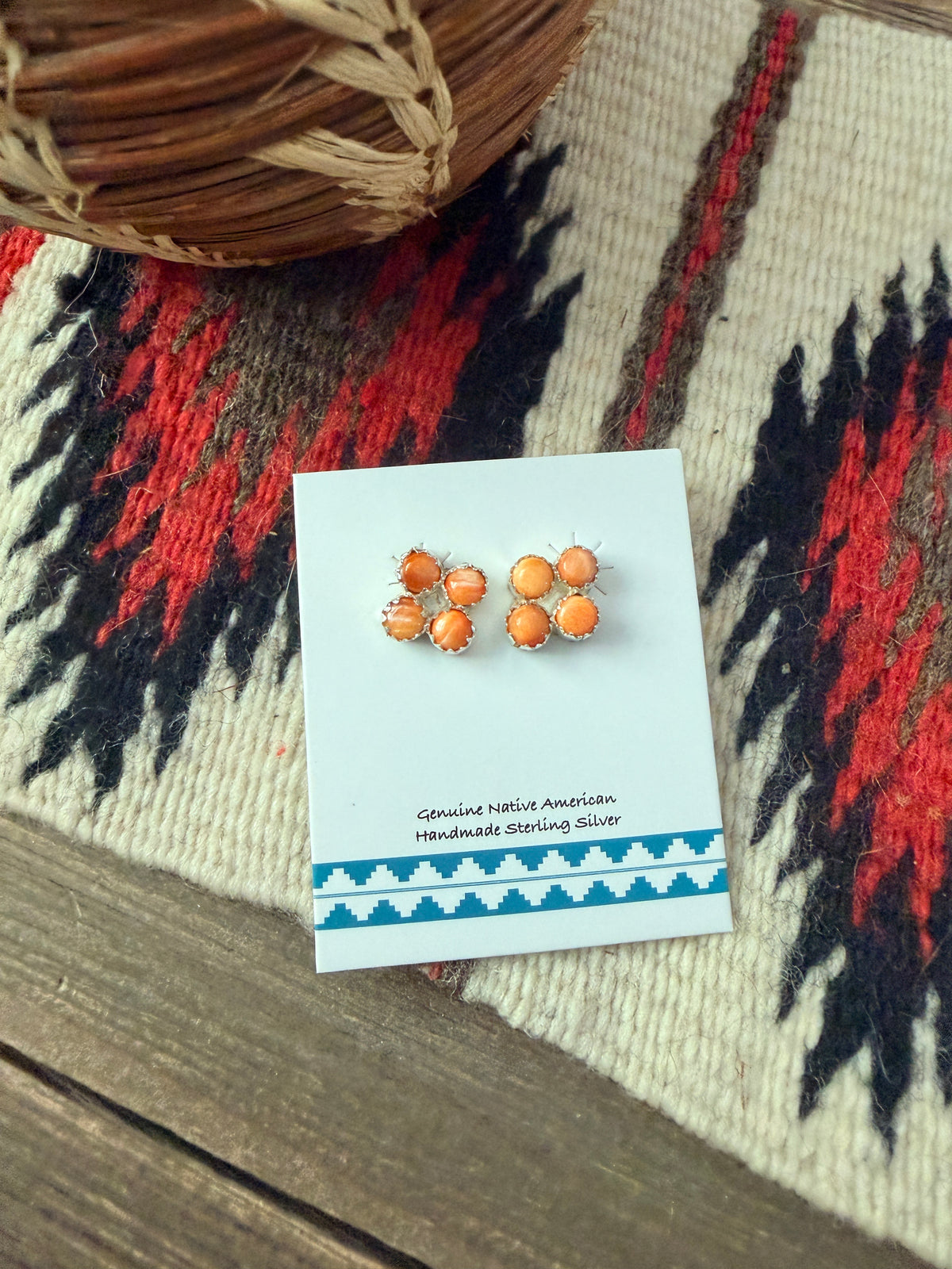 Handcrafted Sterling Silver & Spiny Oyster Petit Point Stud Earrings