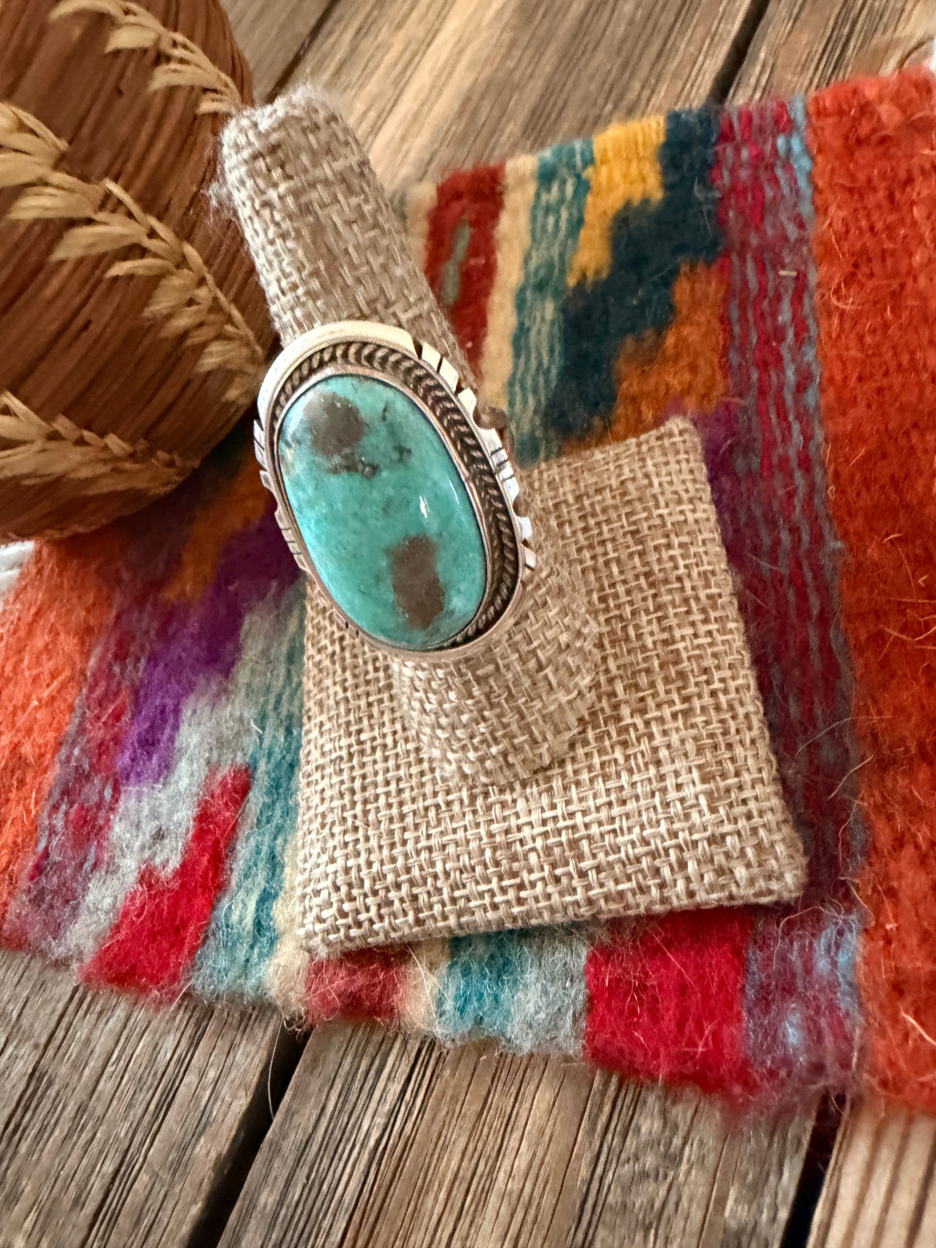 Handcrafted Turquoise & Sterling Silver Ring Size 8.5