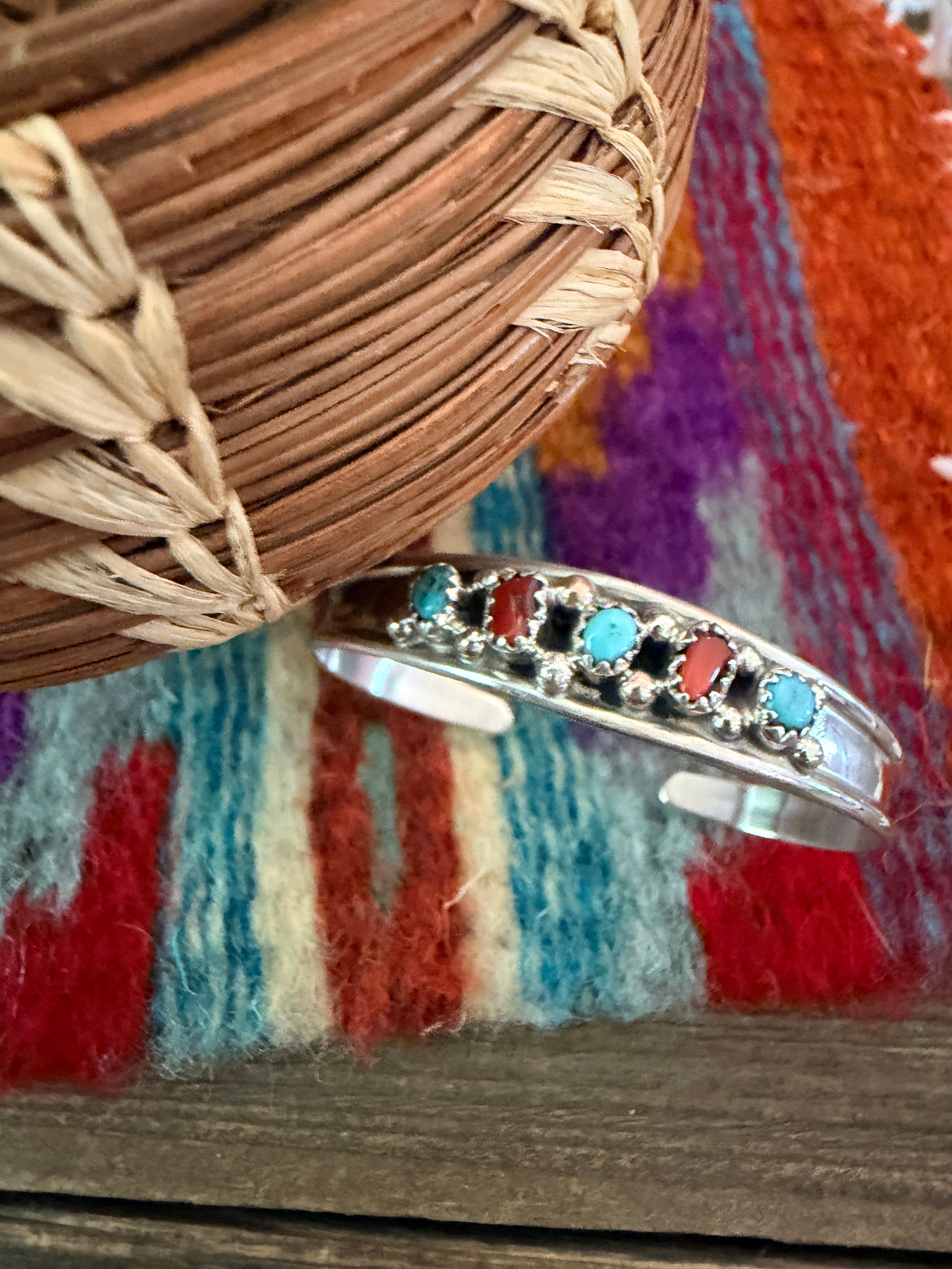 Handcrafted Turquoise, Coral & Sterling Silver Baby Cuff Bracelet