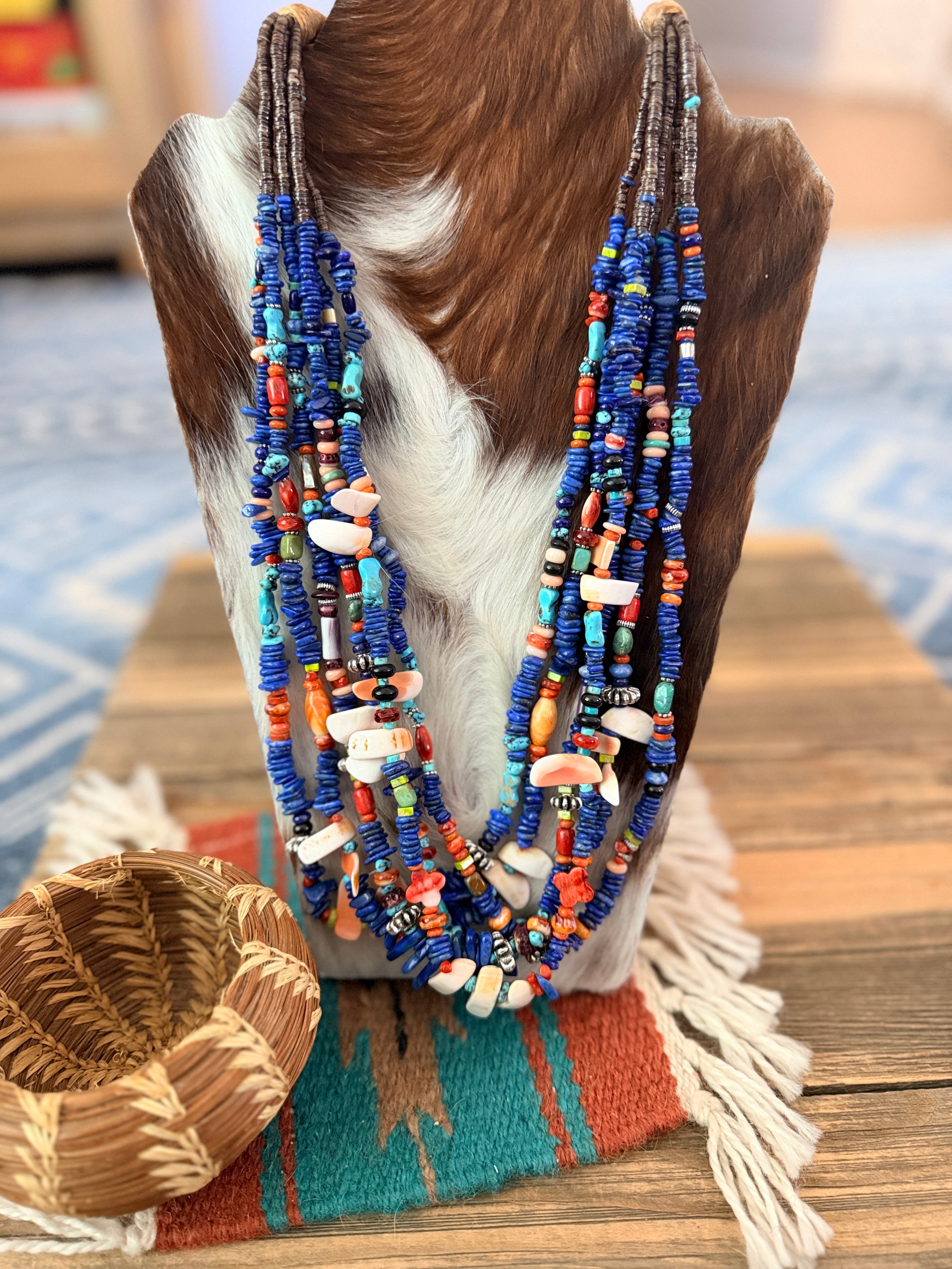 Handcrafted Multi Stone Six-Strand 32” Beaded Necklace