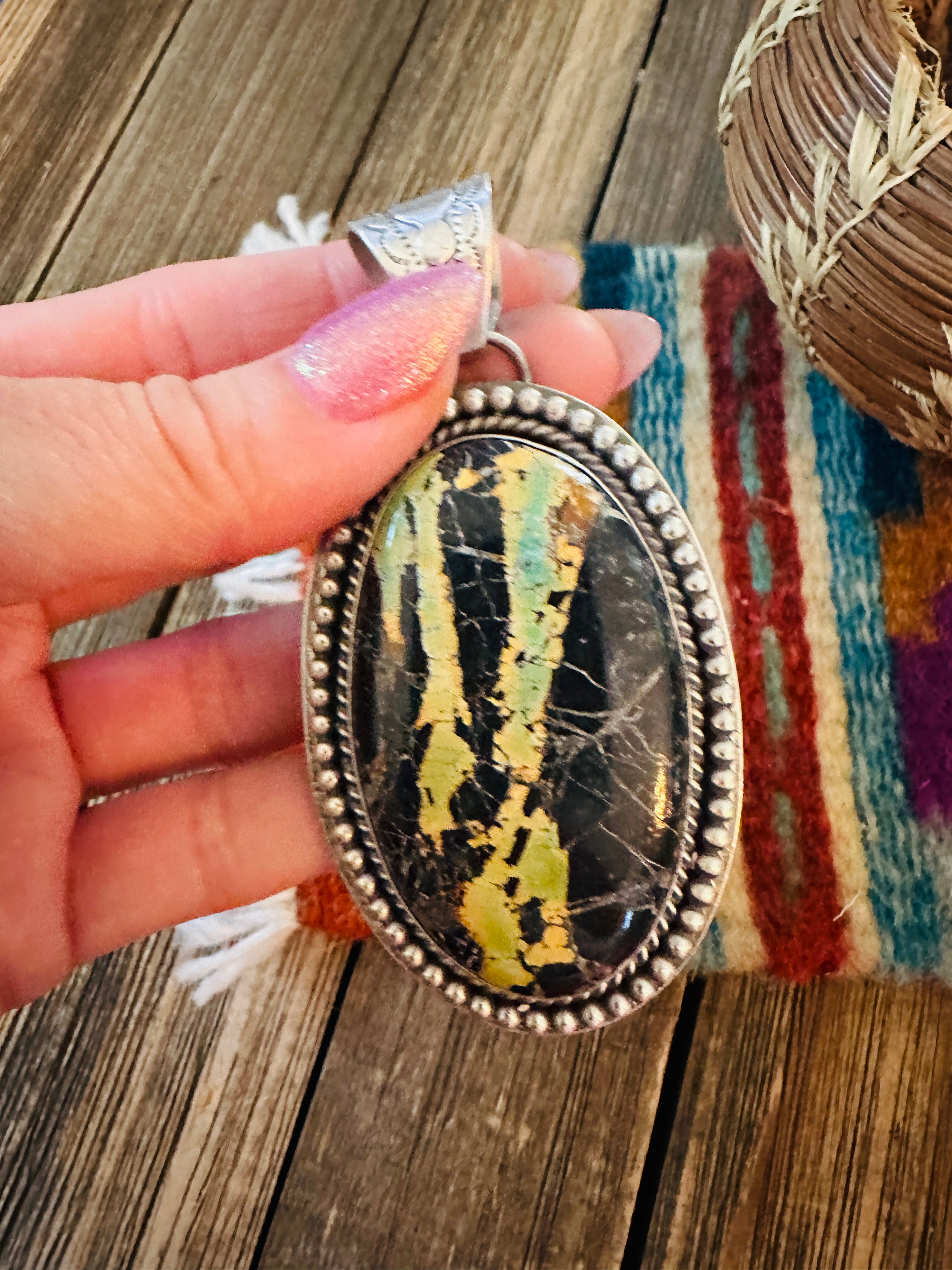 Handcrafted Sterling Silver & Blackjack Turquoise Pendant