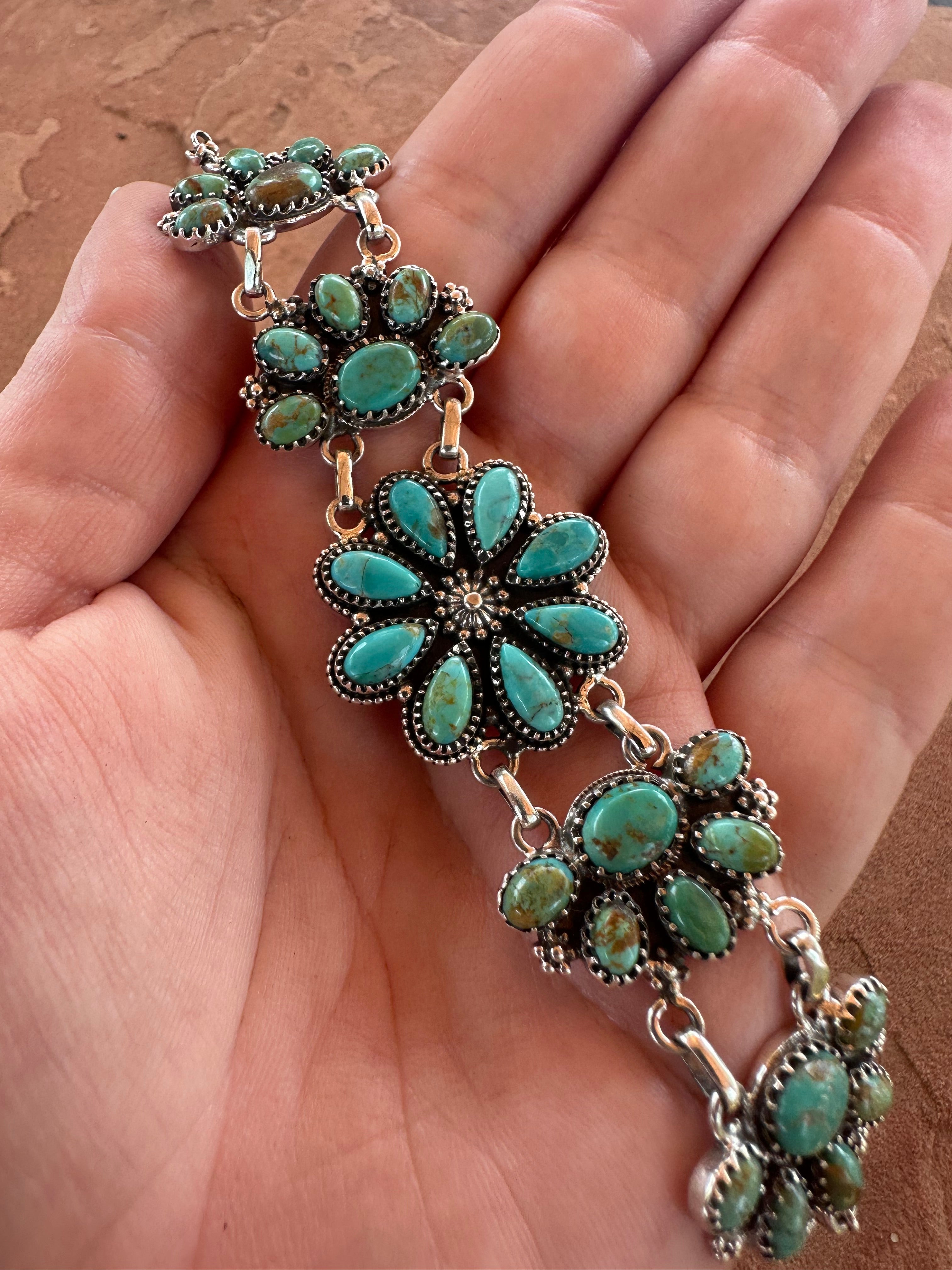 Handmade Sterling Silver & Turquoise Cluster Choker Set