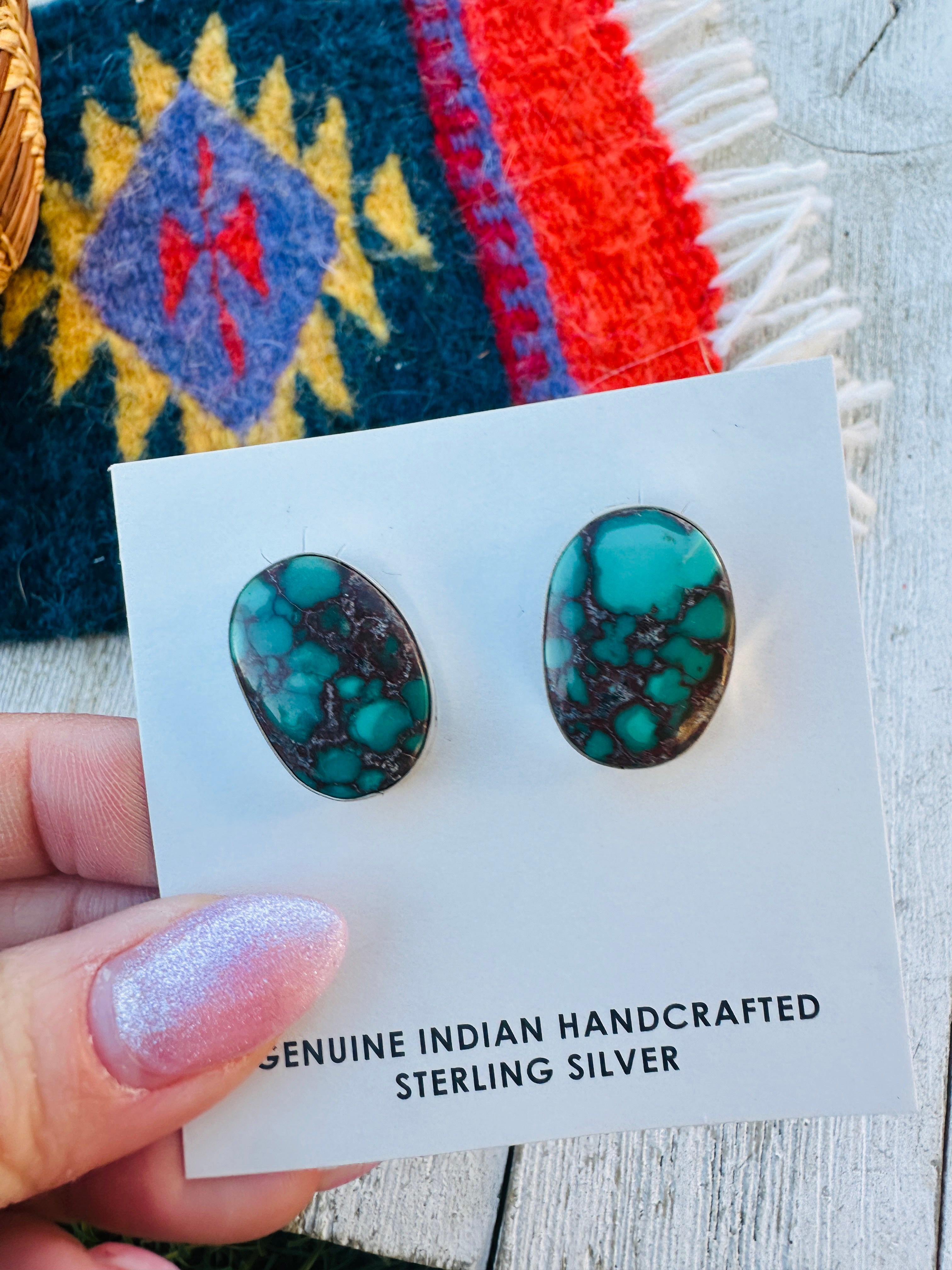 Handcrafted Kingman Web Turquoise & Sterling Silver Post Earrings