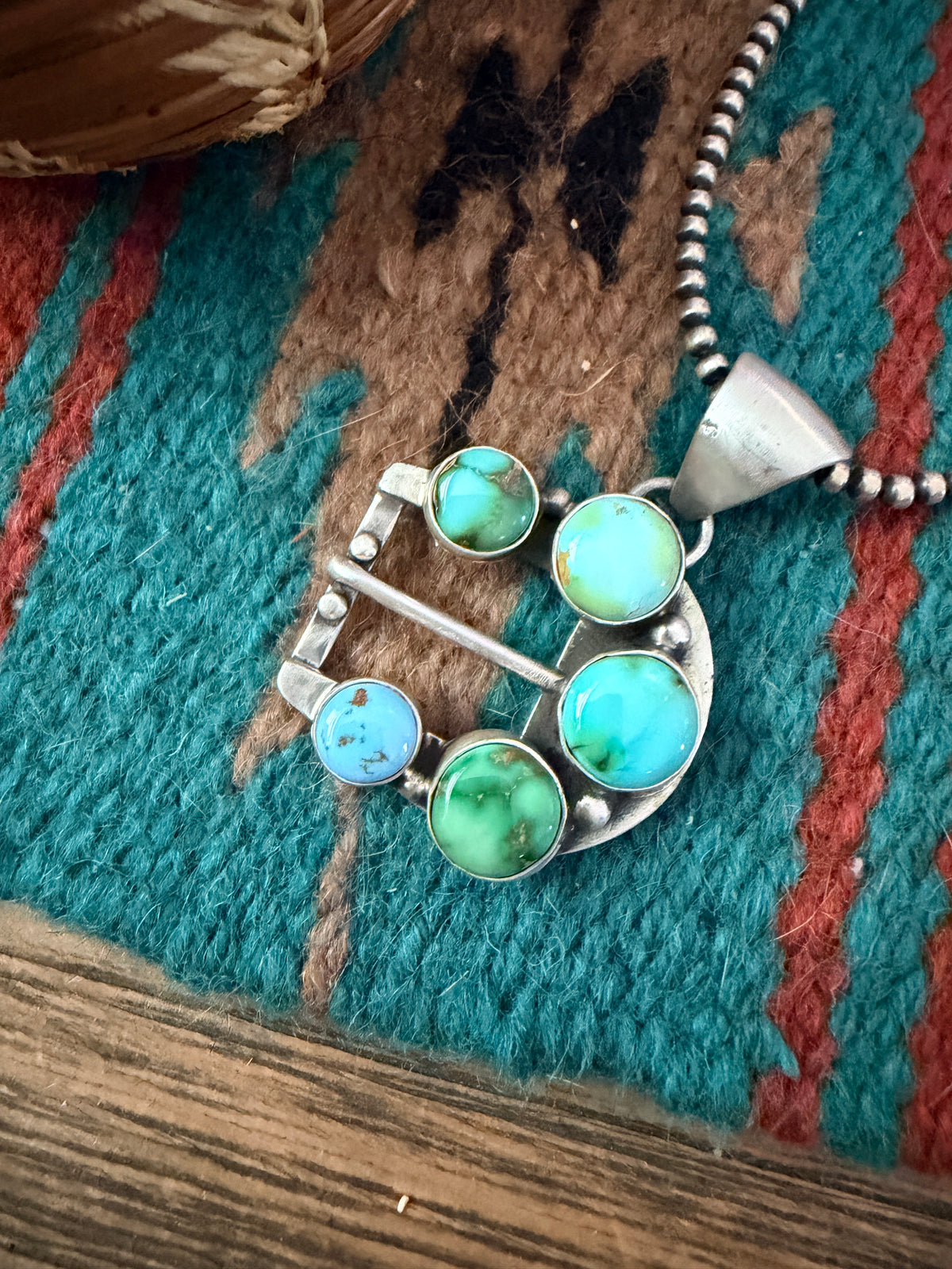 Handcrafted Sterling Silver & Turquoise Belt Buckle Pendant by Russell Sam