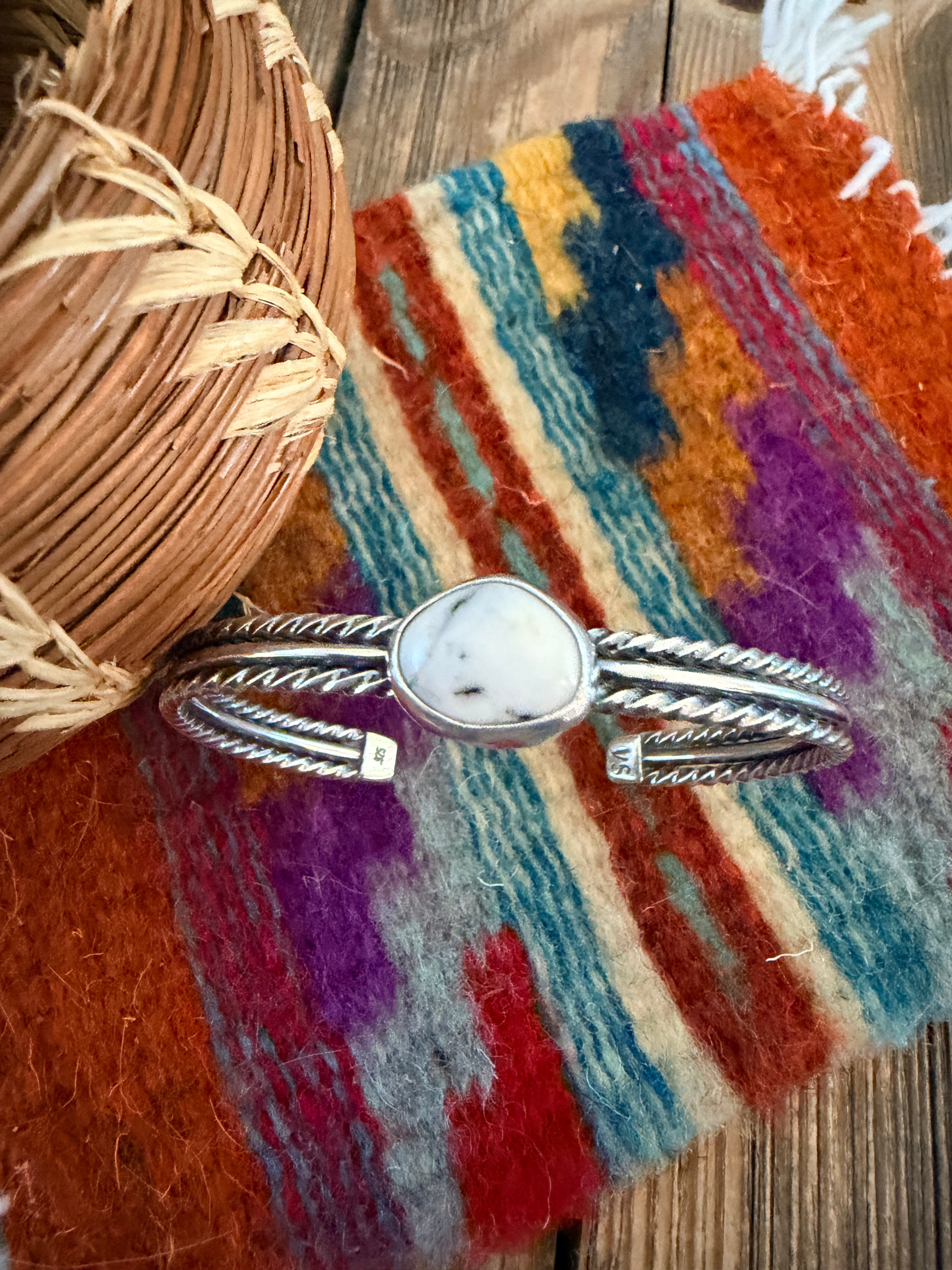 Handcrafted White Buffalo & Sterling Silver Cuff Bracelet