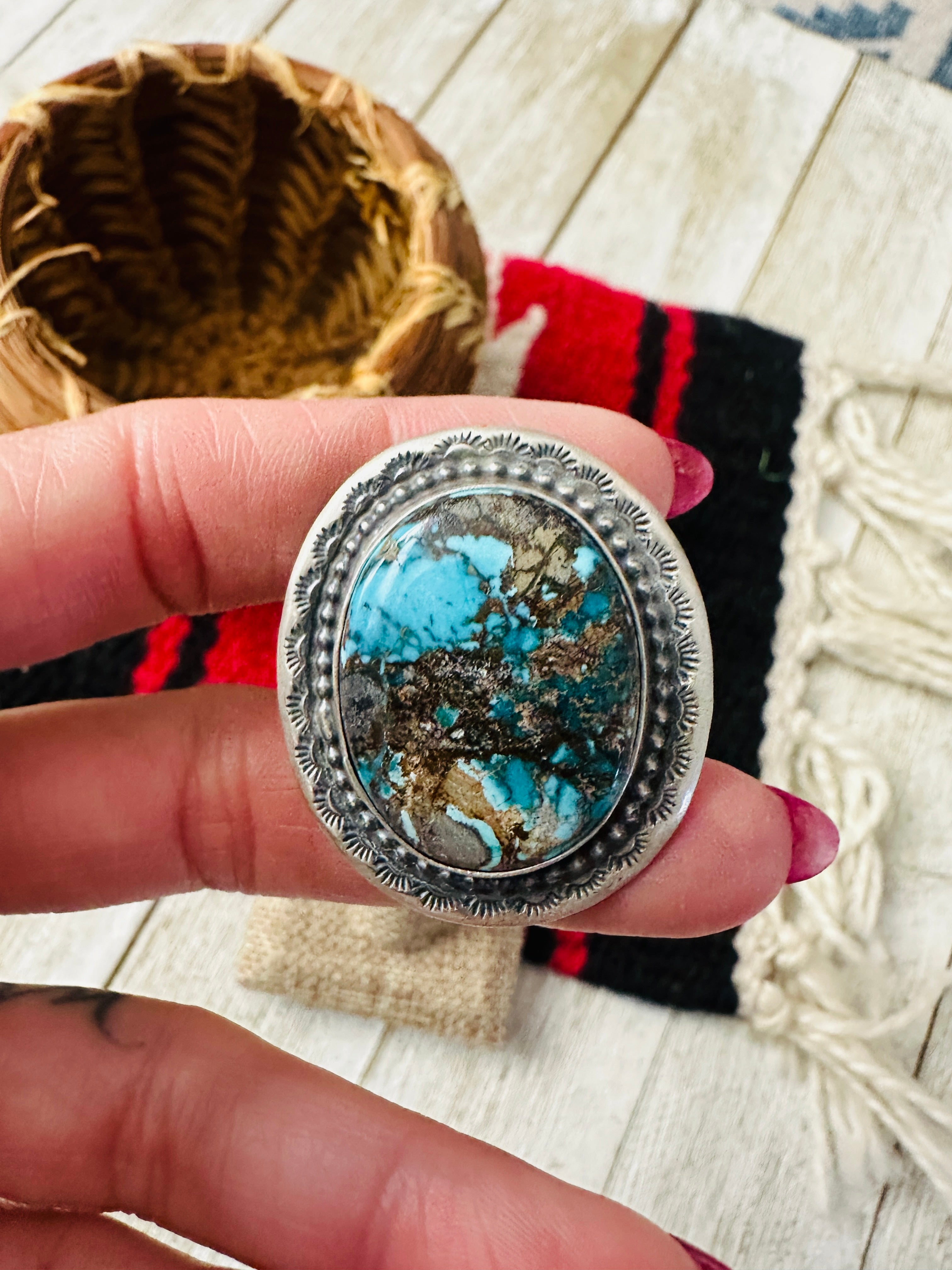 Handcrafted Turquoise & Sterling Silver Ring Size 7