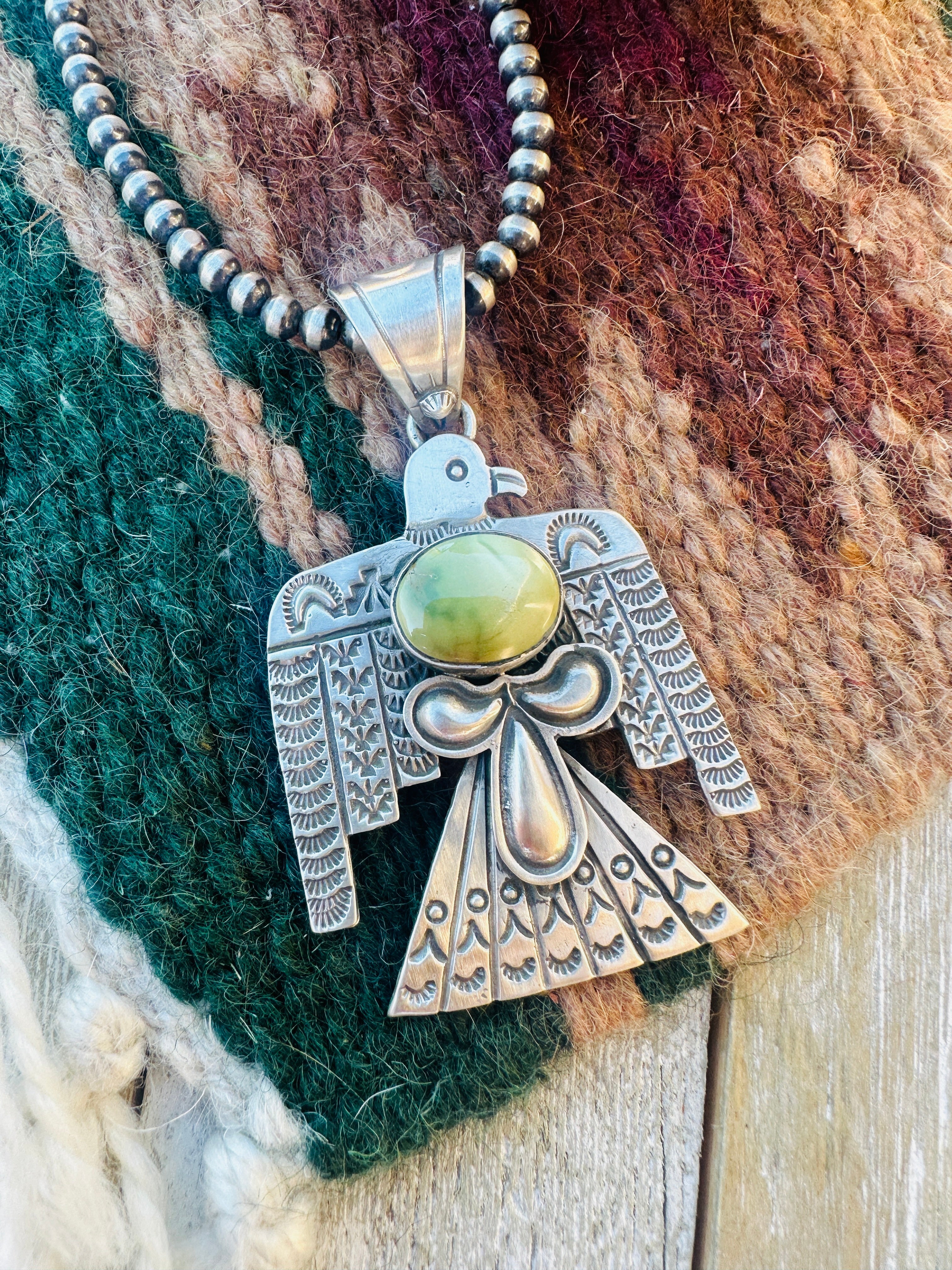 Handcrafted Sterling Silver & Turquoise Thunderbird Pendant by Leroy James