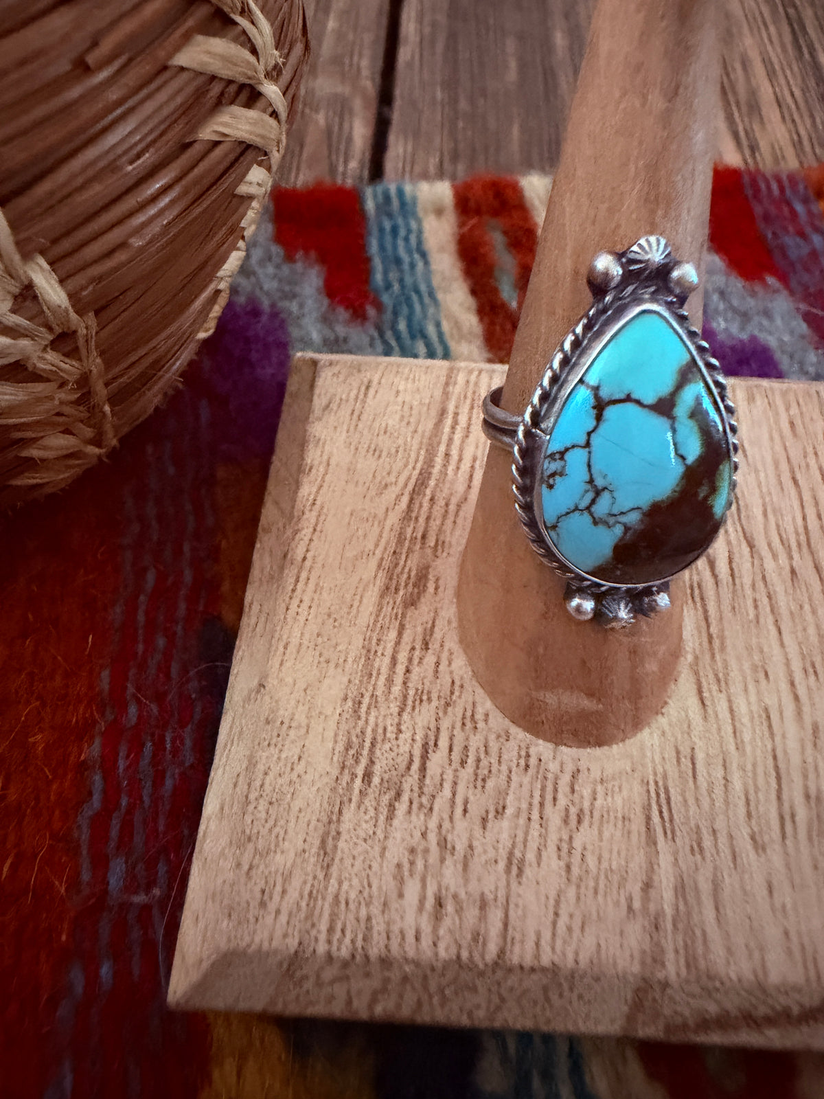 Handcrafted Turquoise & Sterling Silver Ring Size 7
