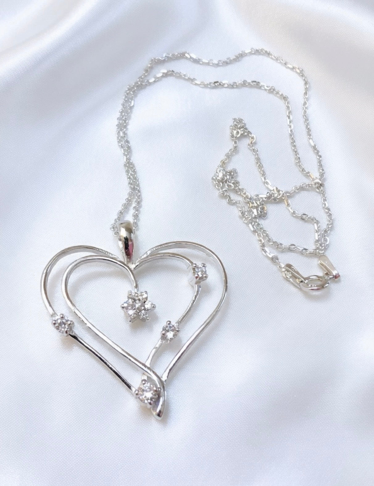 Sterling Silver CZ Double Heart Pendant Necklace