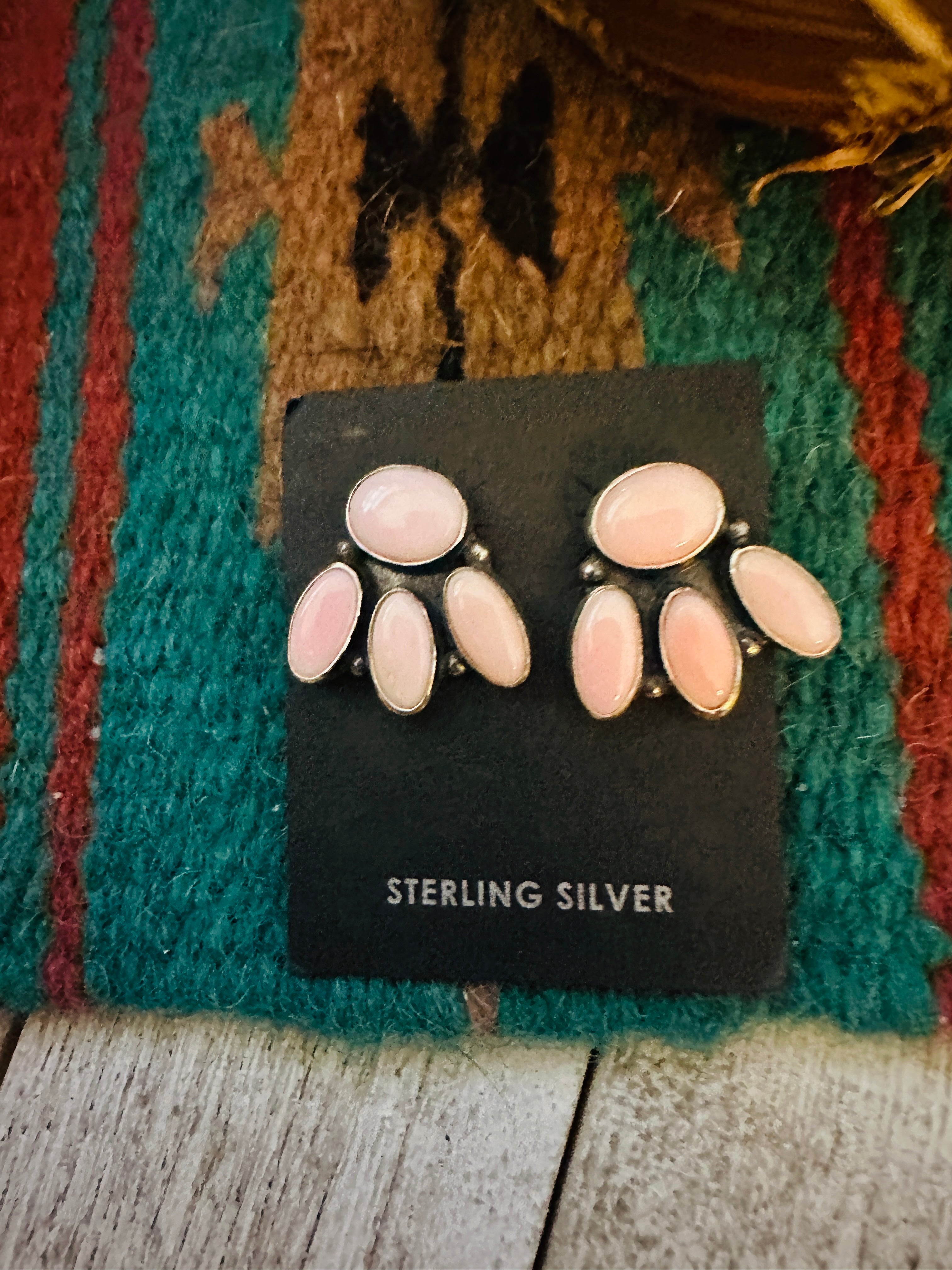 Handcrafted Sterling Silver & Queen Pink Conch Cluster Post Earrings