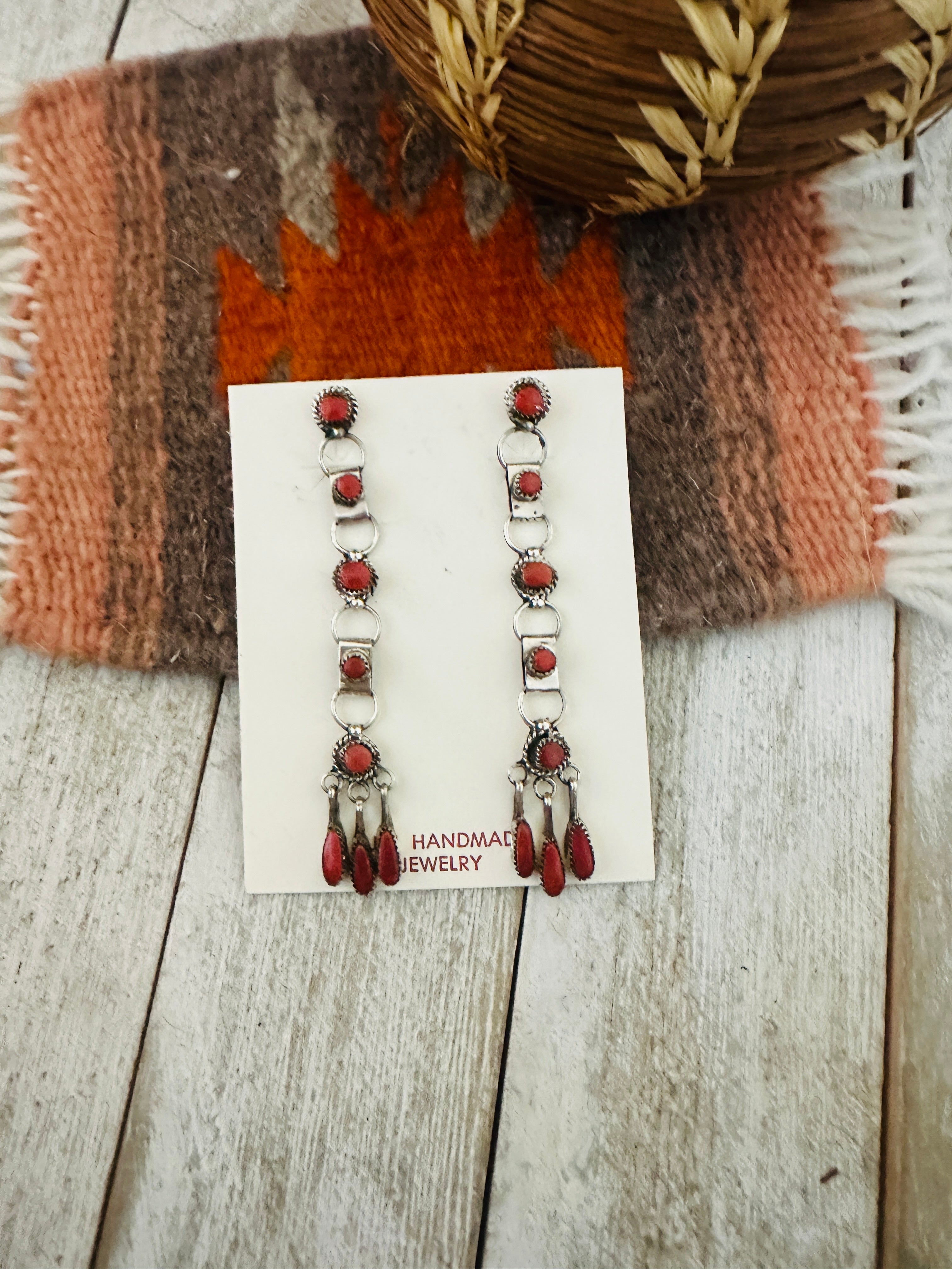 Handcrafted Sterling Silver & Coral Dangle Earrings