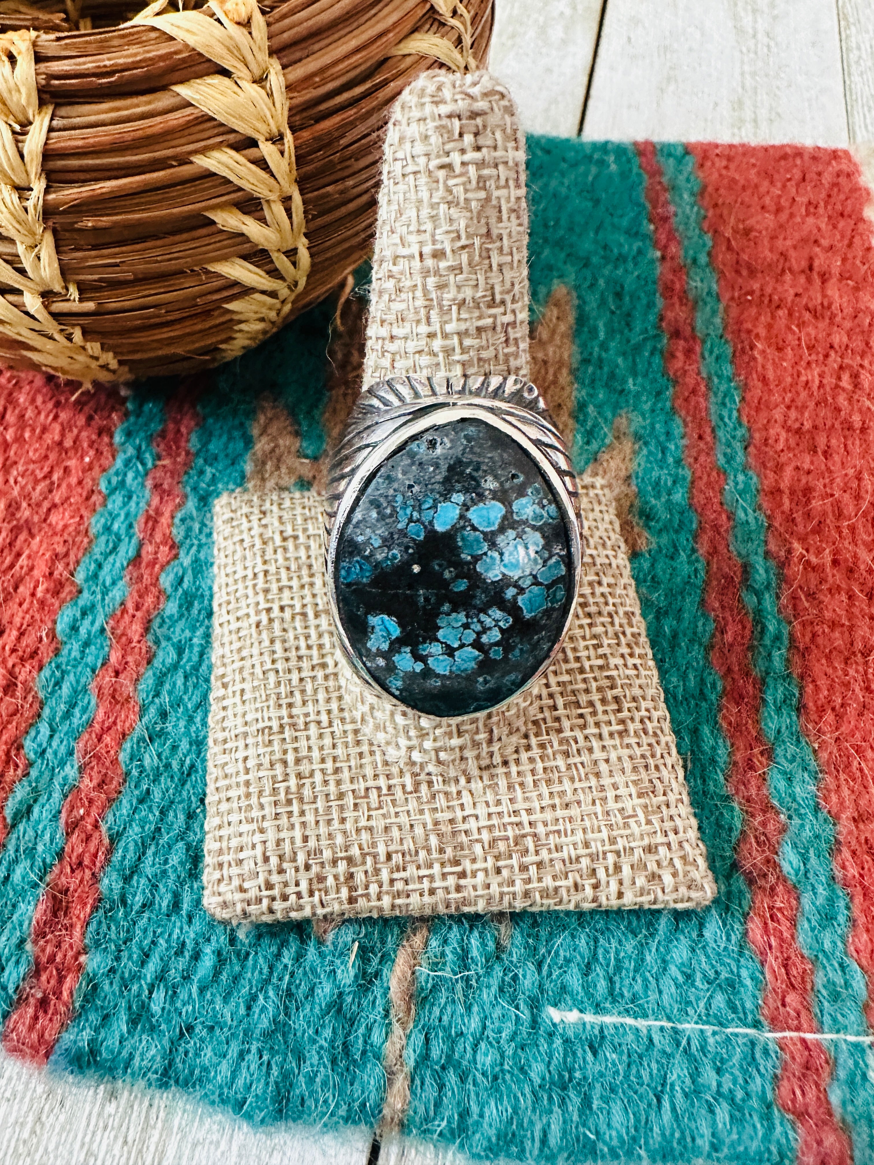 Old Pawn Navajo Sterling Silver & Kingman Web Turquoise Men’s Ring Size 10