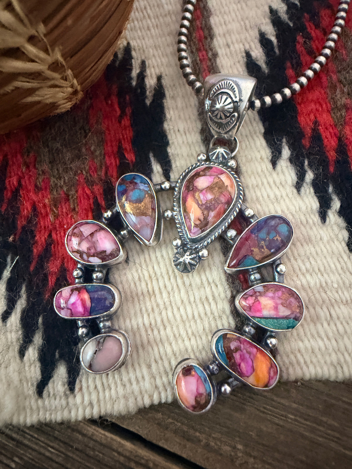 Handcrafted Sterling Silver & Pink Dream Mojave Naja Pendant by Joe Begay