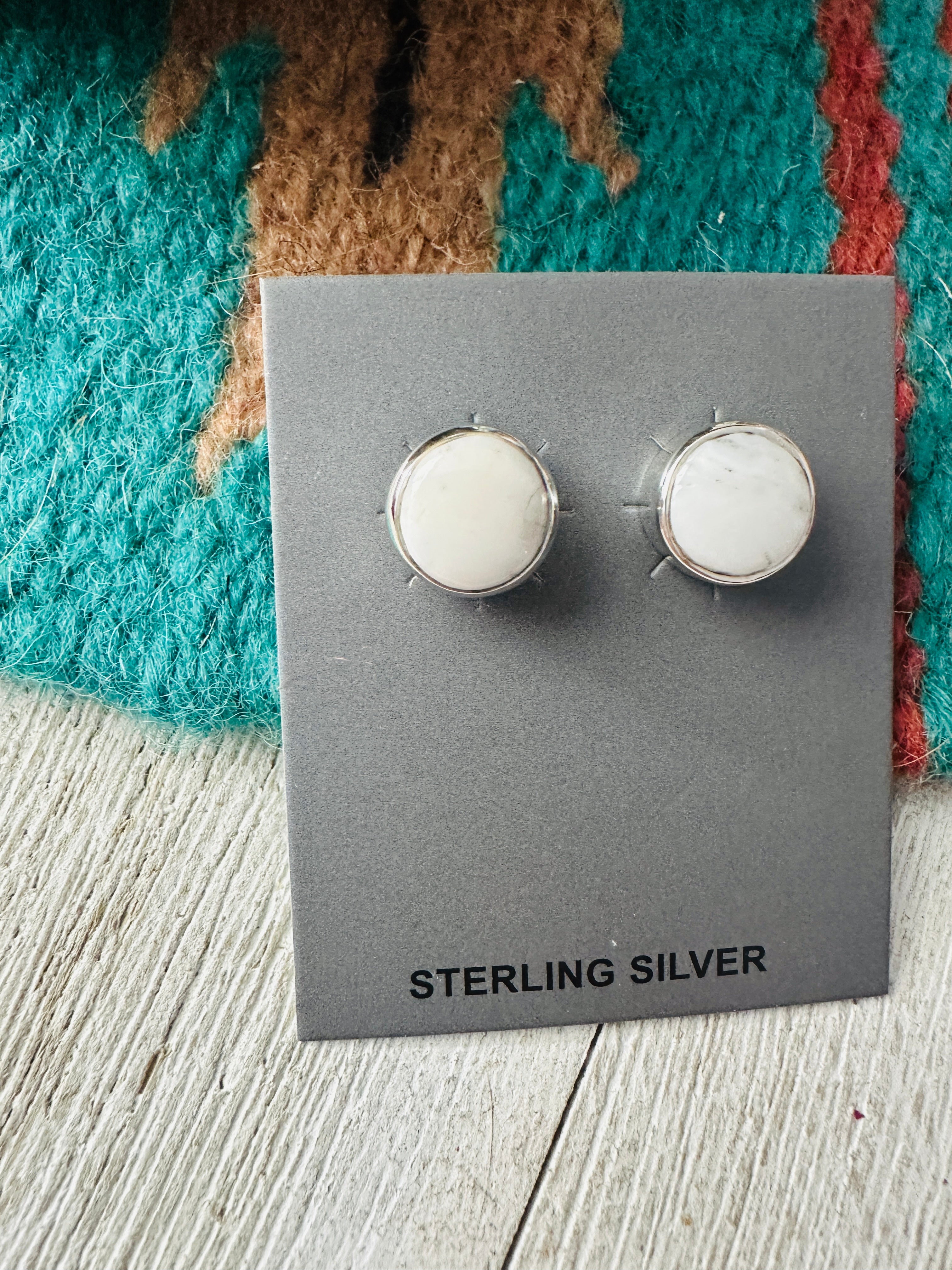White Buffalo and Sterling Silver Stud Earrings