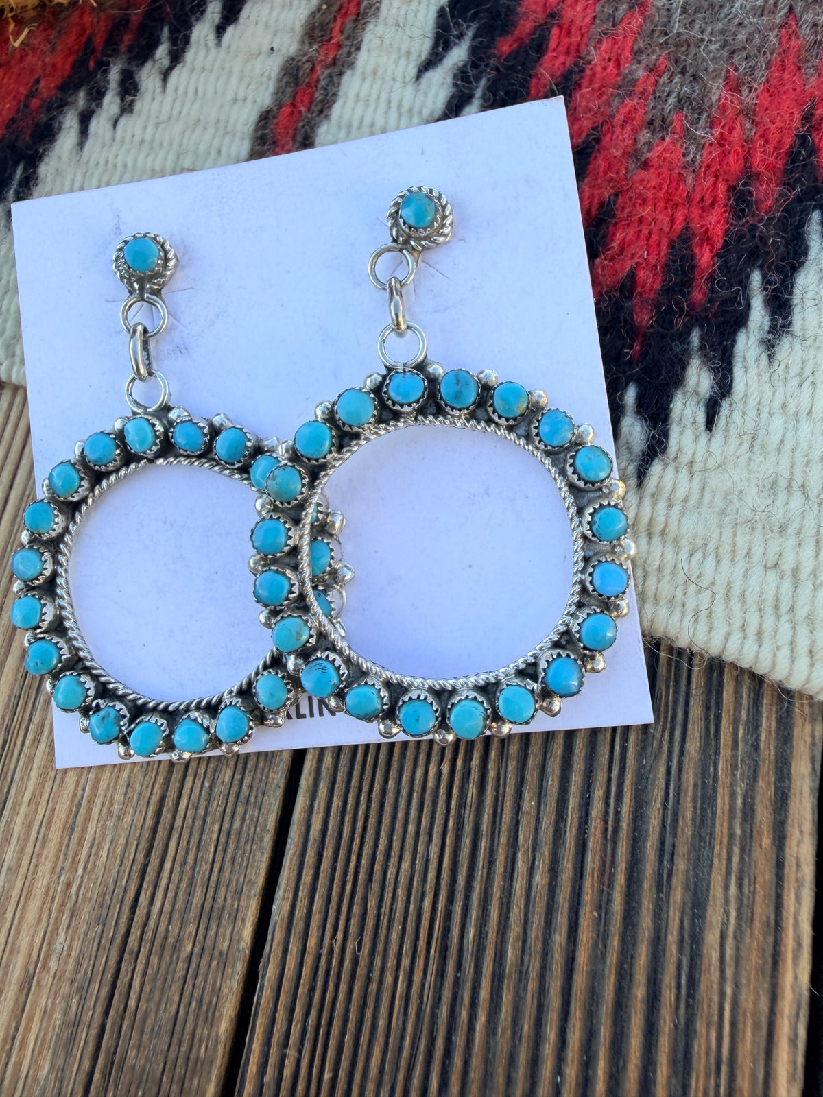 Handcrafted Sterling Silver & Turquoise Petit Point Dangle Hoop Earrings
